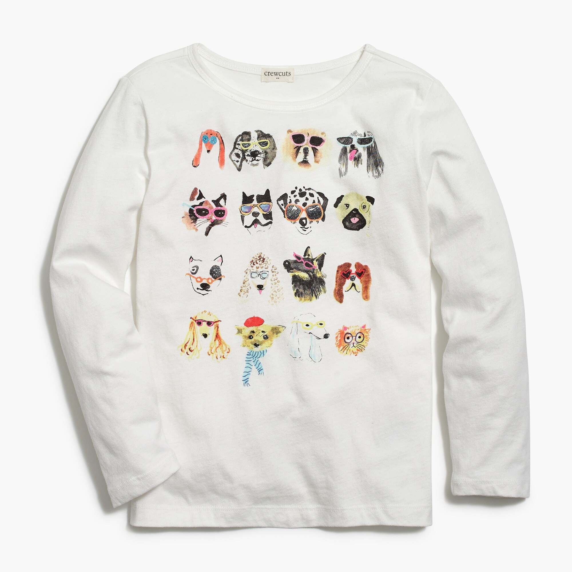Girls' long-sleeve all-over dog graphic tee