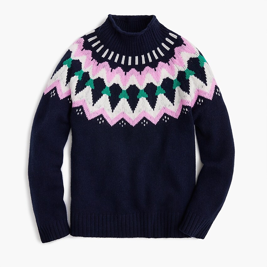 j.crew: mockneck fair isle cashmere sweater for women, right side, view zoomed
