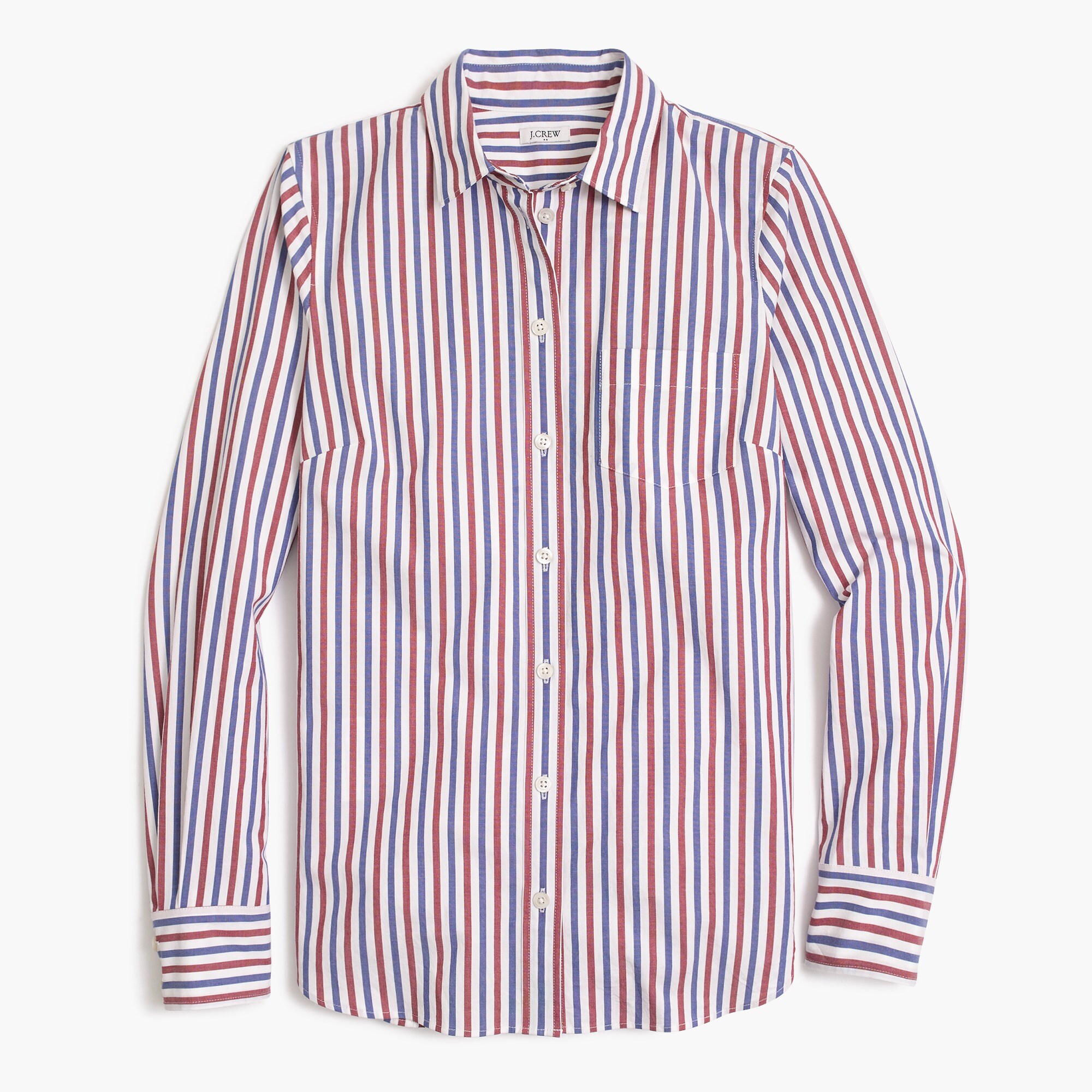 washed shirt in red and blue stripes for women