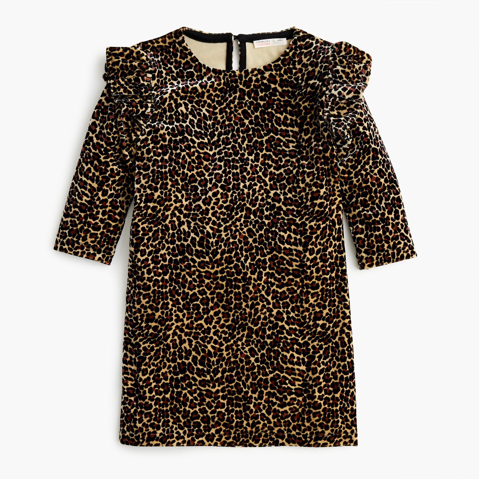 Girls' ruffle-trimmed stretch velvet dress in leopard