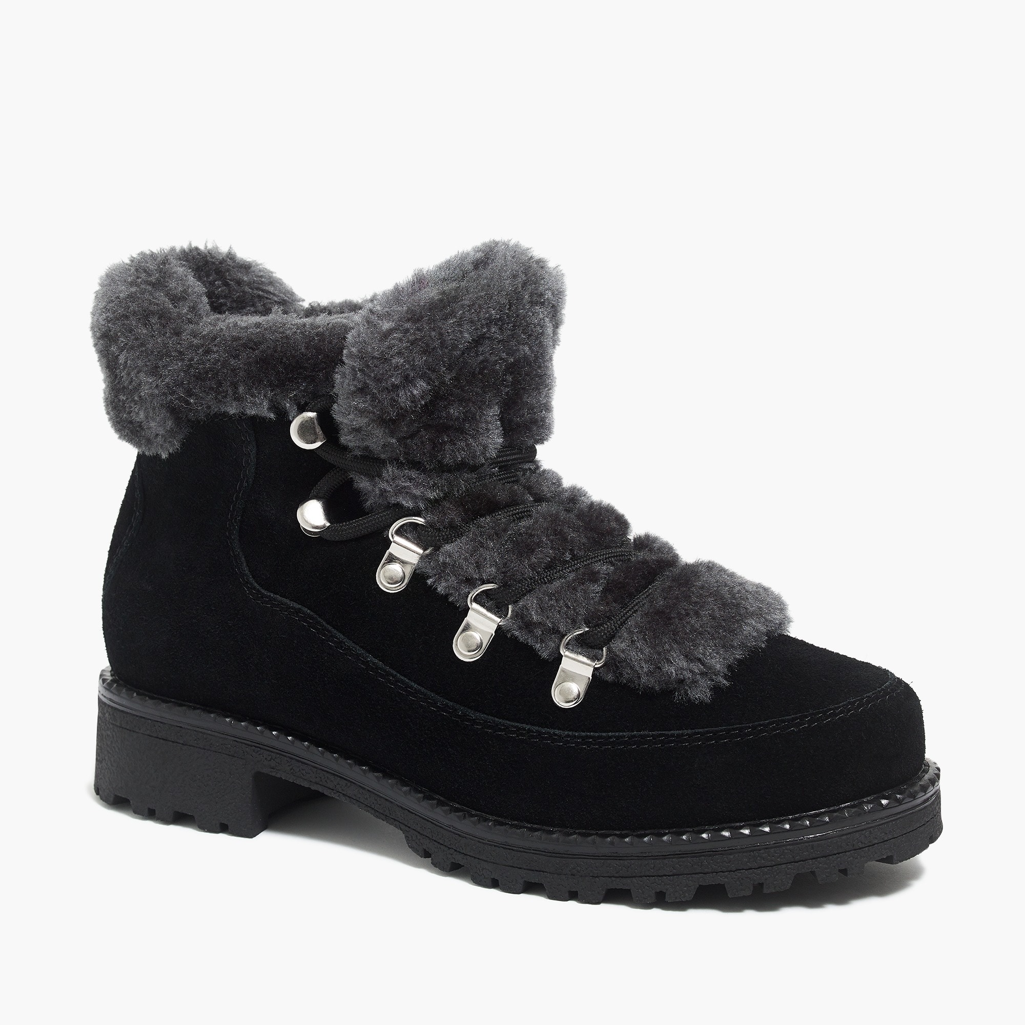 black fur lace up boots