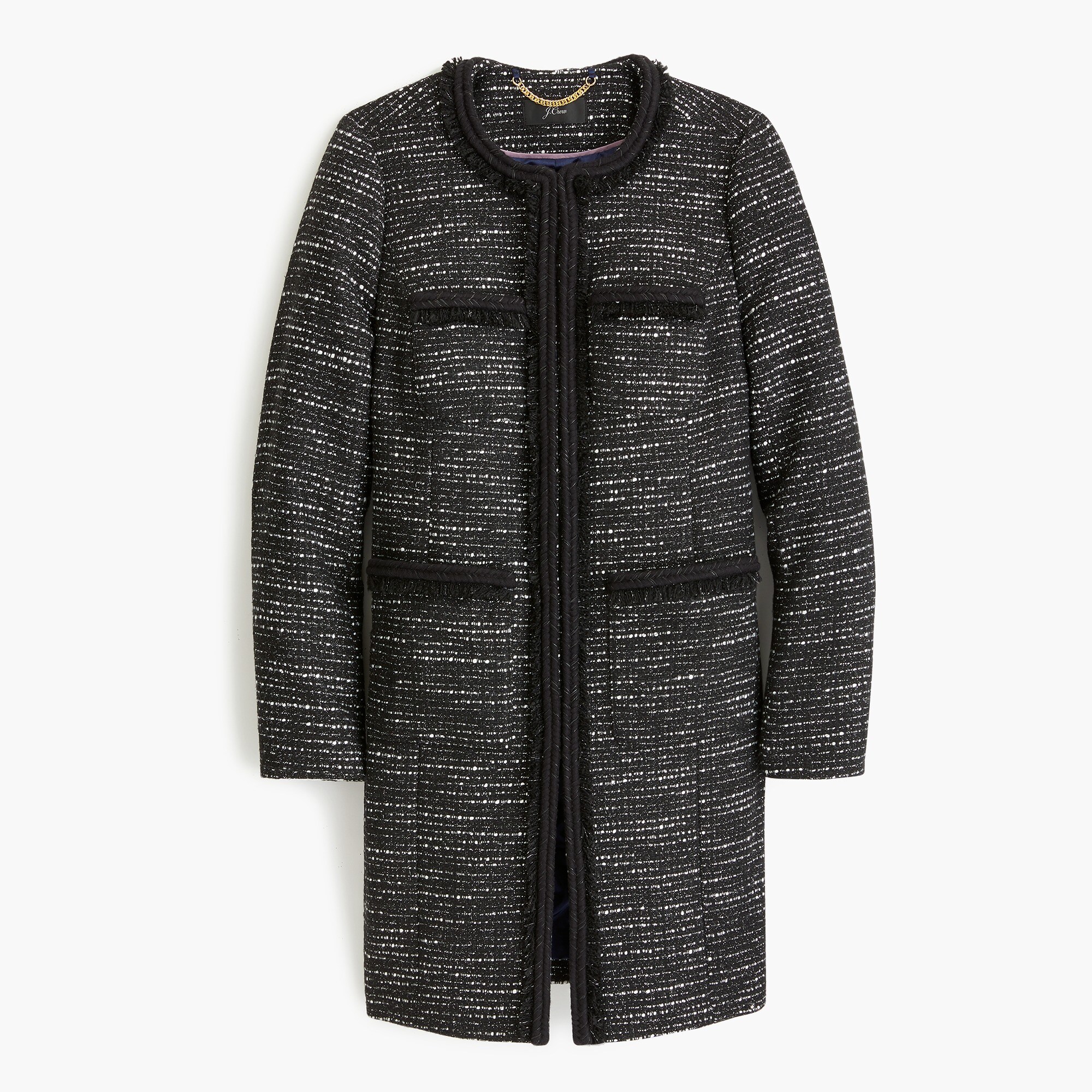 tweed lurex lady coat with braided trim - women's outerwear