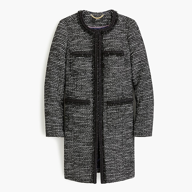 tweed lurex lady coat with braided trim - women's outerwear
