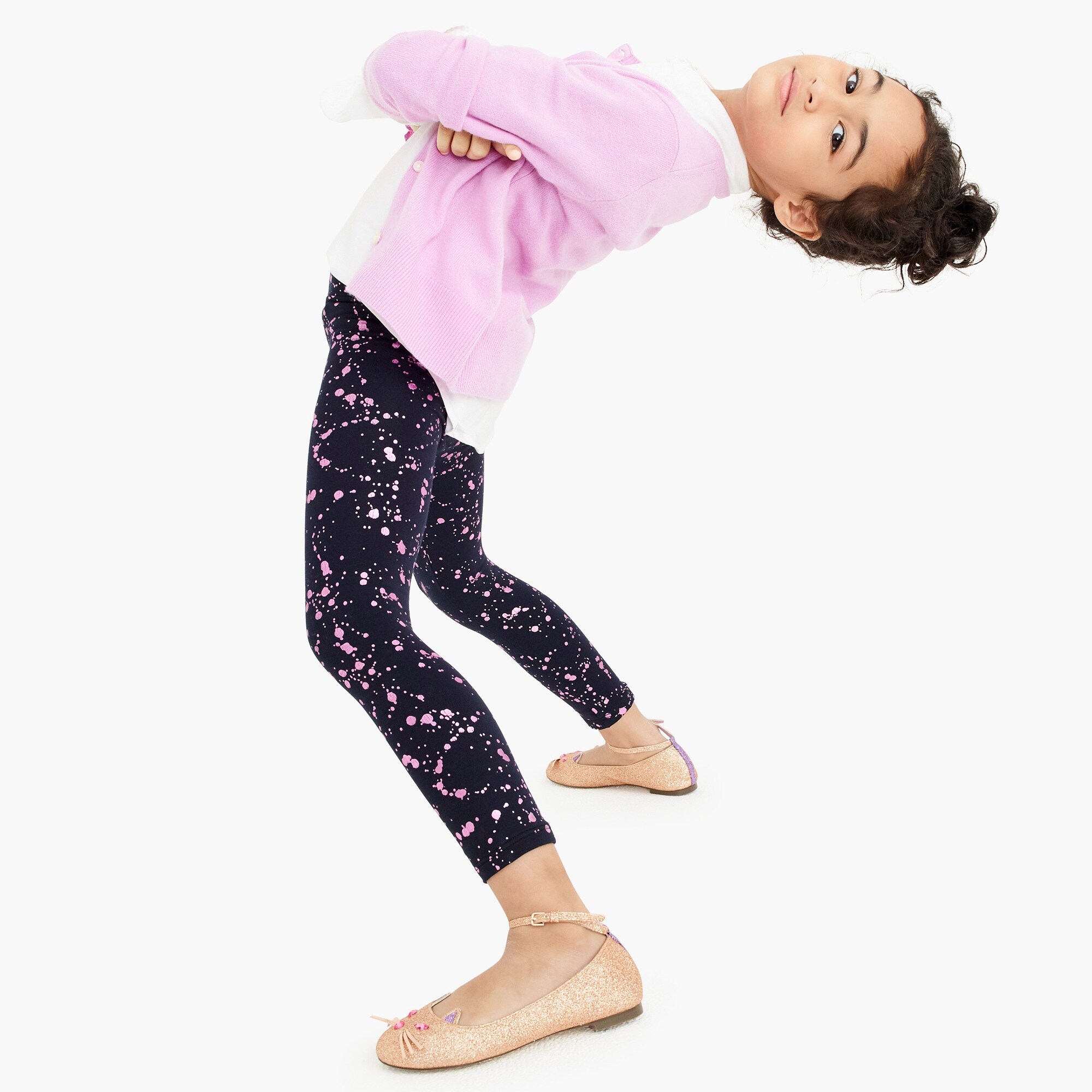  Girls' cozy everyday leggings in shiny splatter print
