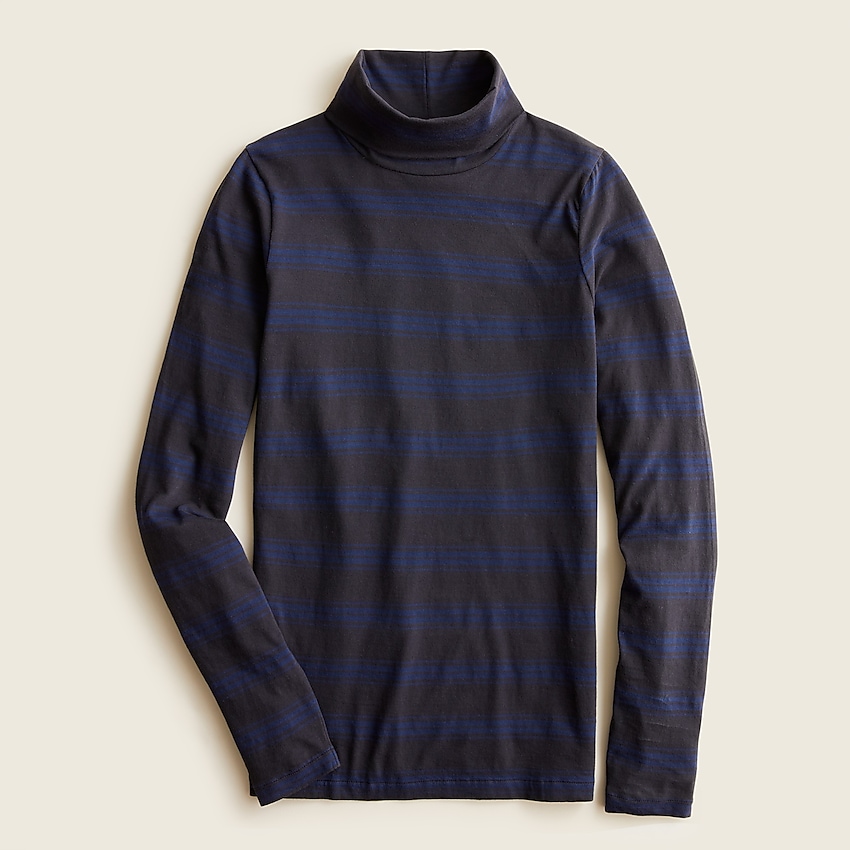 J. Crew tissue turtleneck with navy and black stripes.