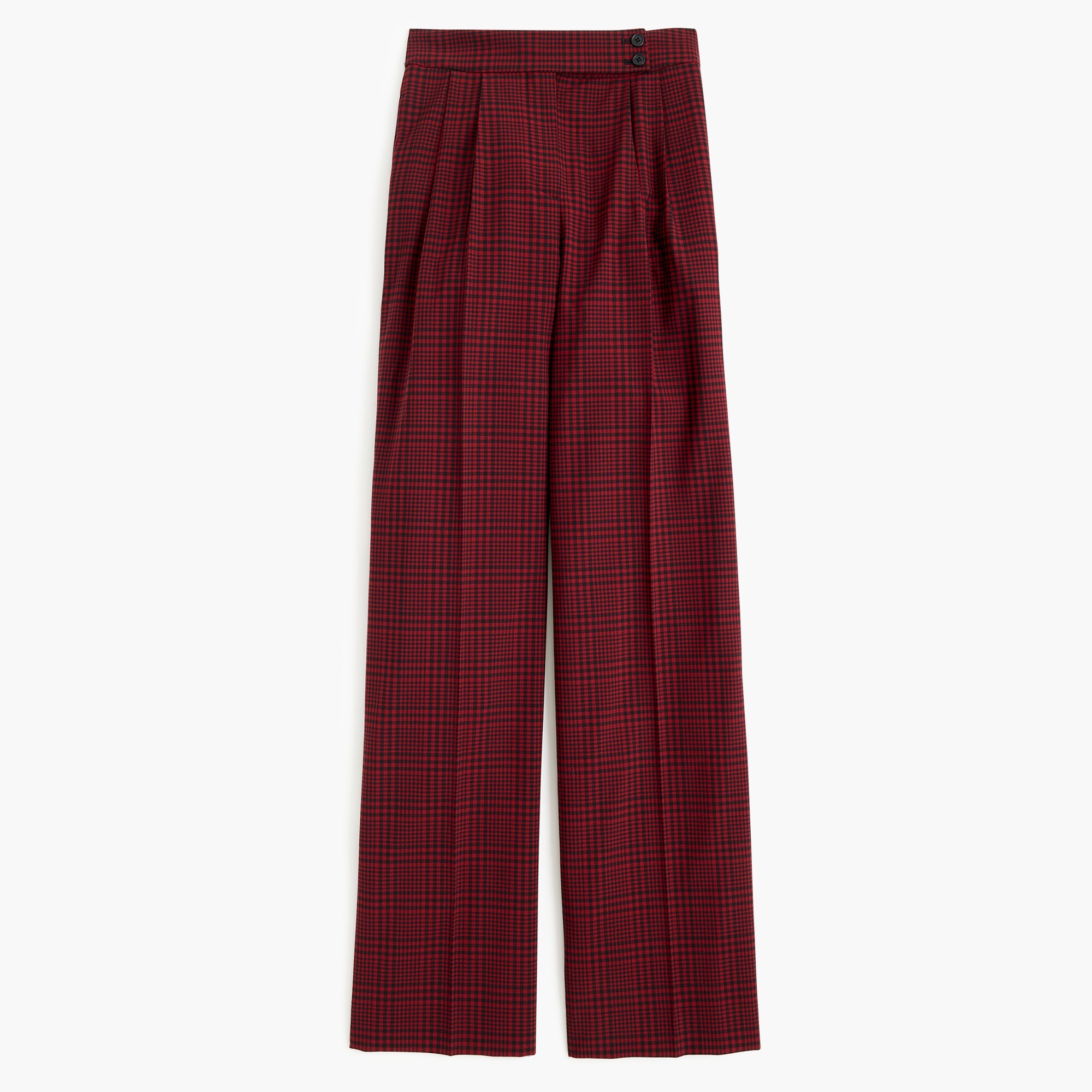 High-waisted wide-leg pant with asymmetrical button in plaid