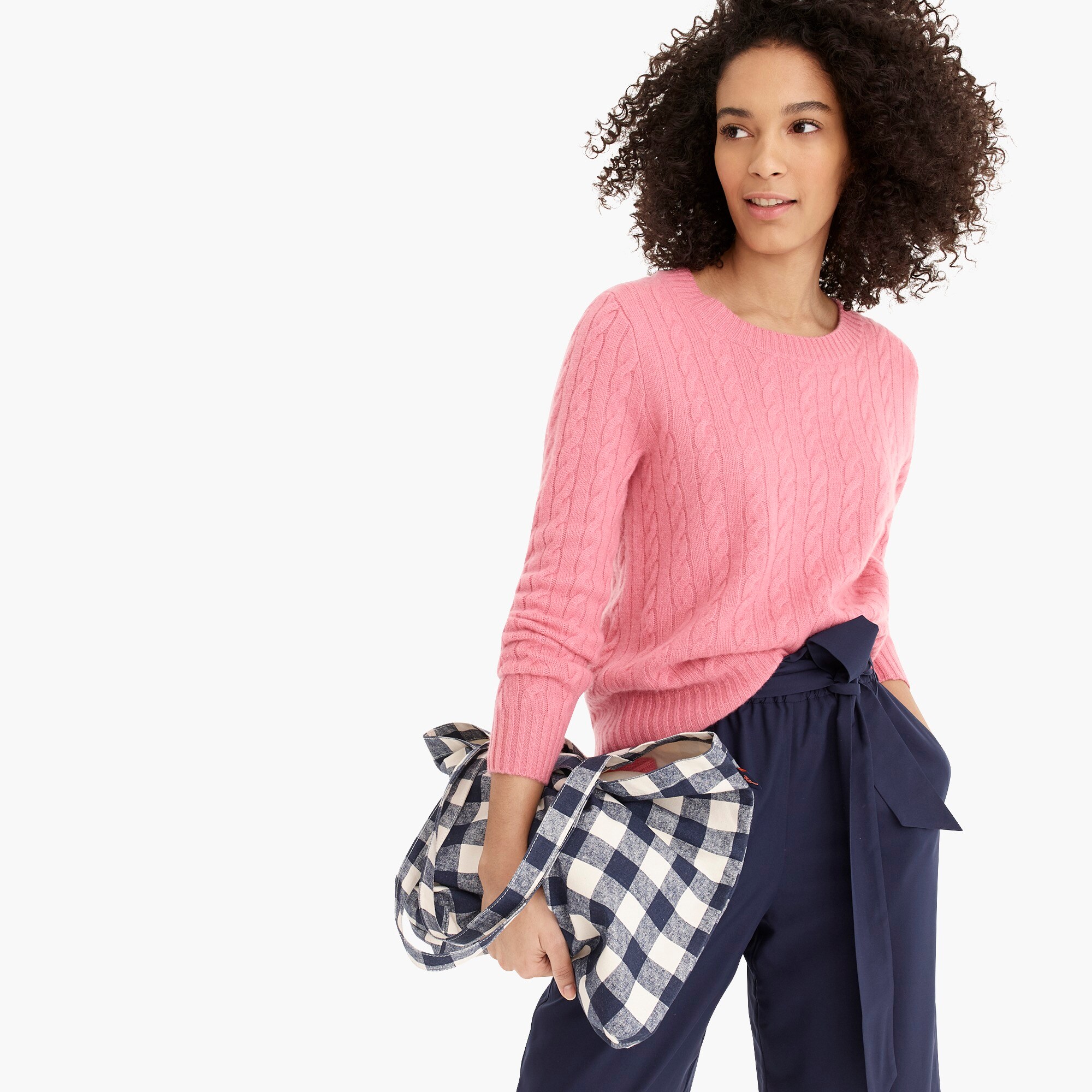 womens Cable crewneck sweater in everyday cashmere