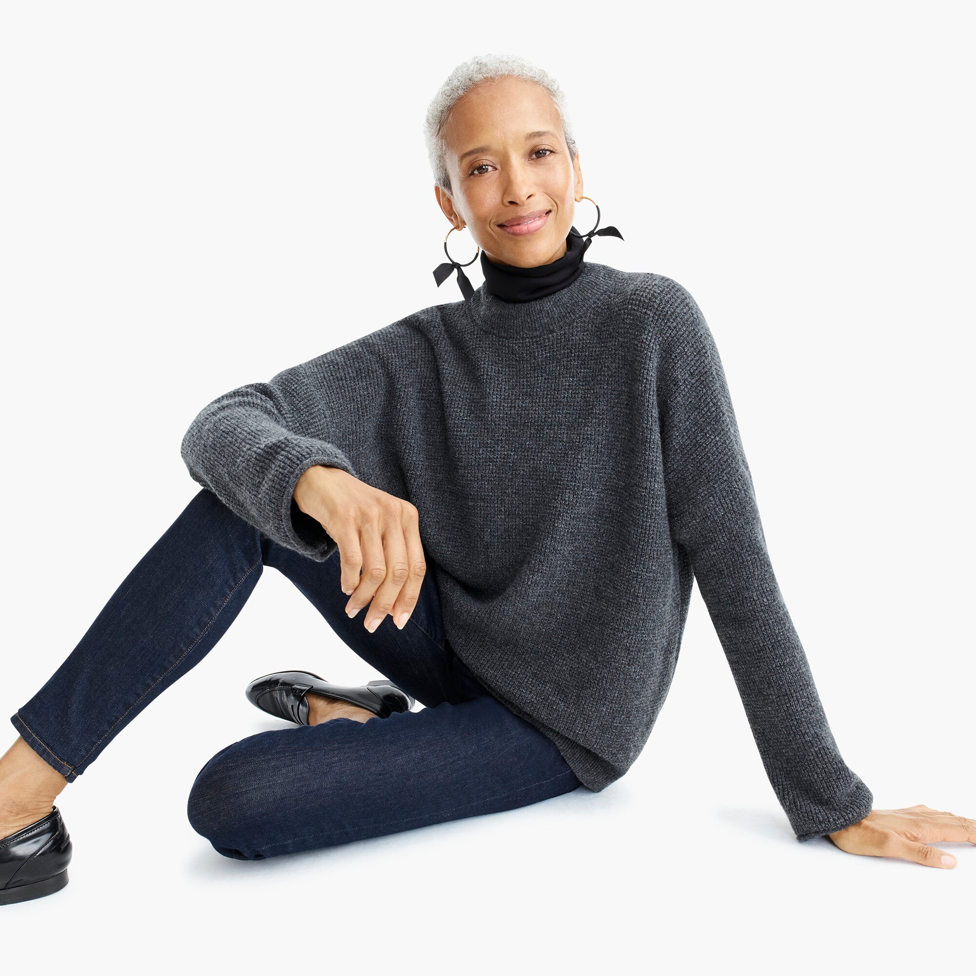 point sur button-back sweater in waffled supersoft yarn