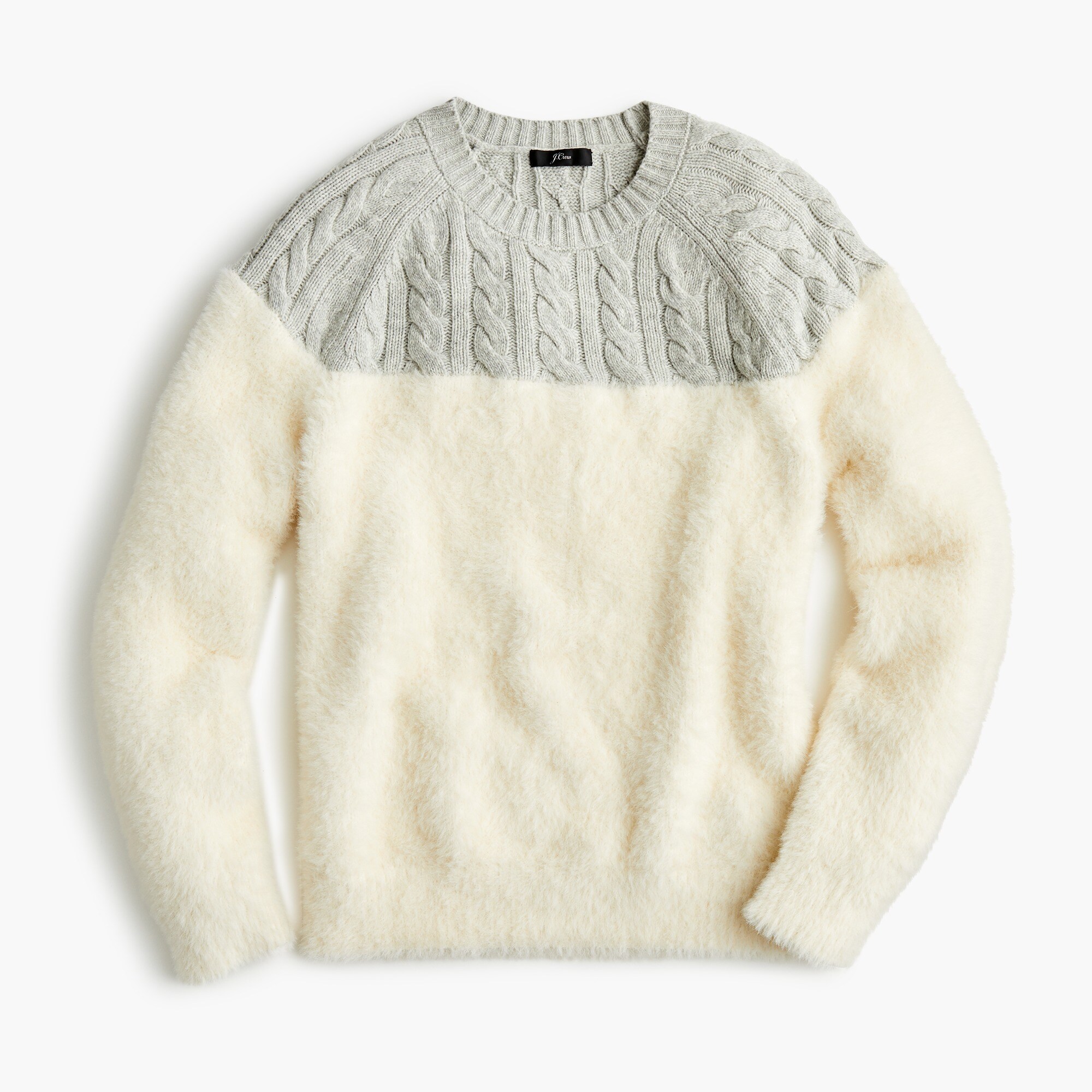 Cable fuzzy wool crewneck sweater