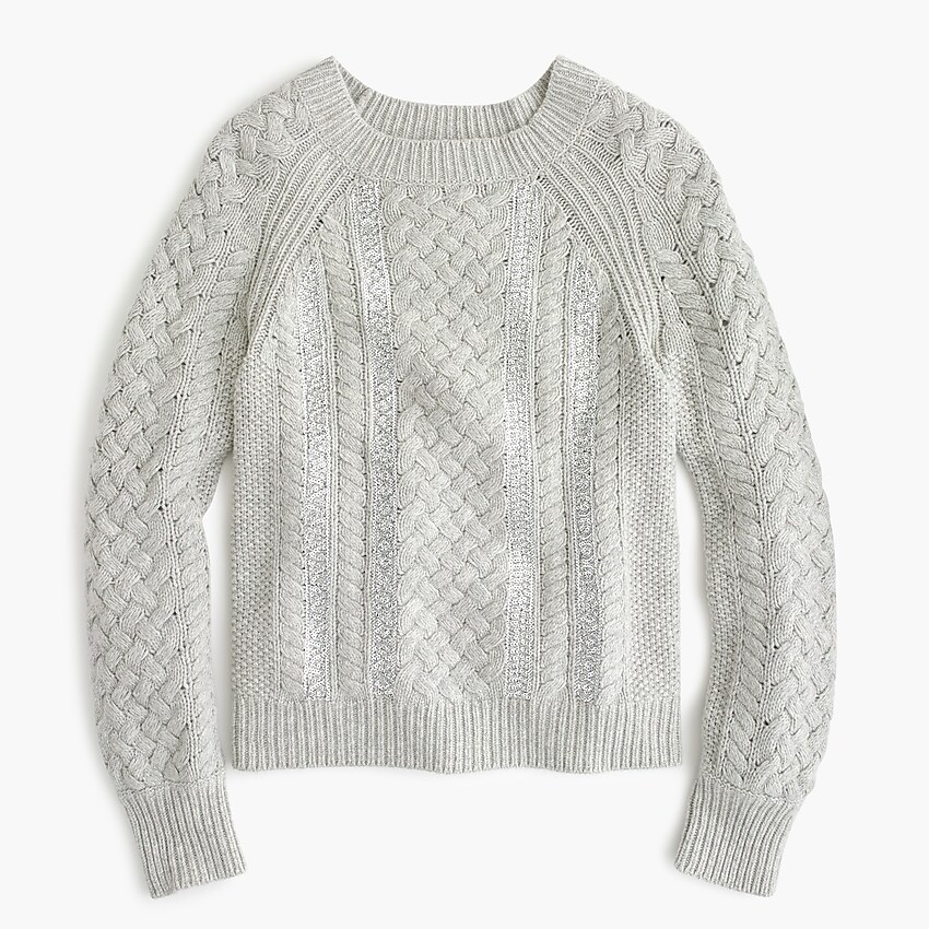 j.crew: cable-knit sequin sweater for women, right side, view zoomed