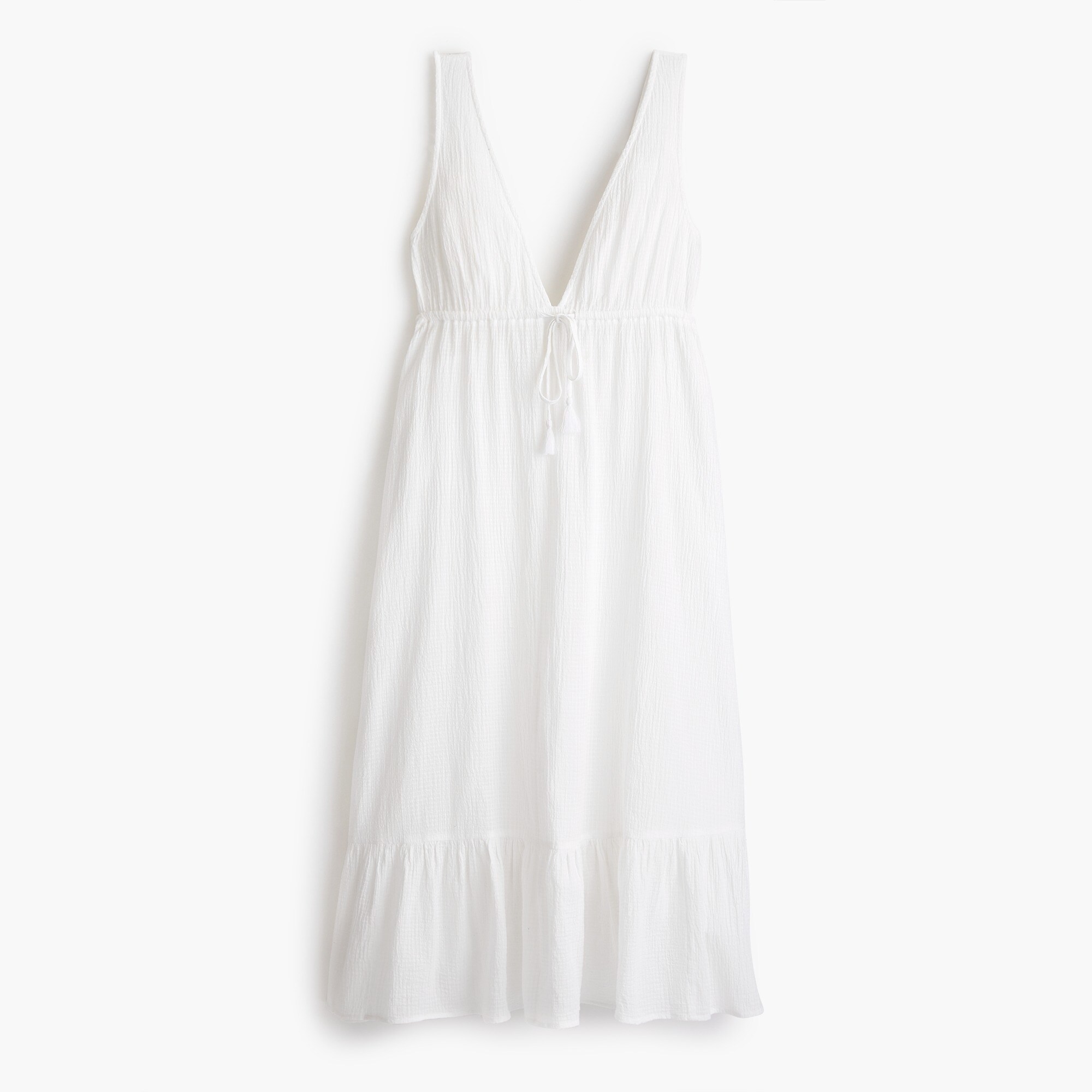 Deep V-neck midi dress in crinkle cotton