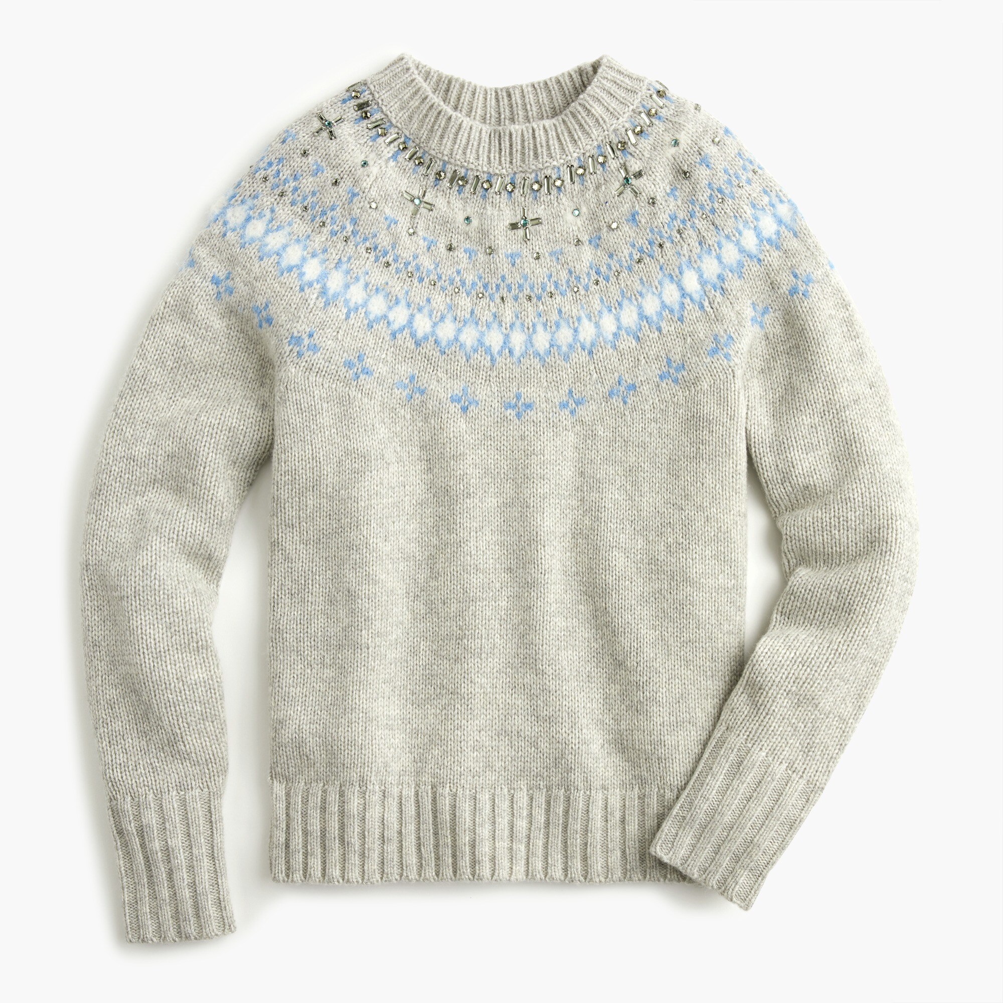 Jeweled embellished Fair Isle crewneck sweater