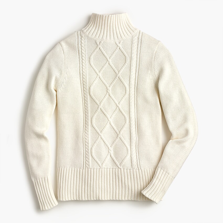 j.crew: mockneck center cable-knit sweater for women, right side, view zoomed