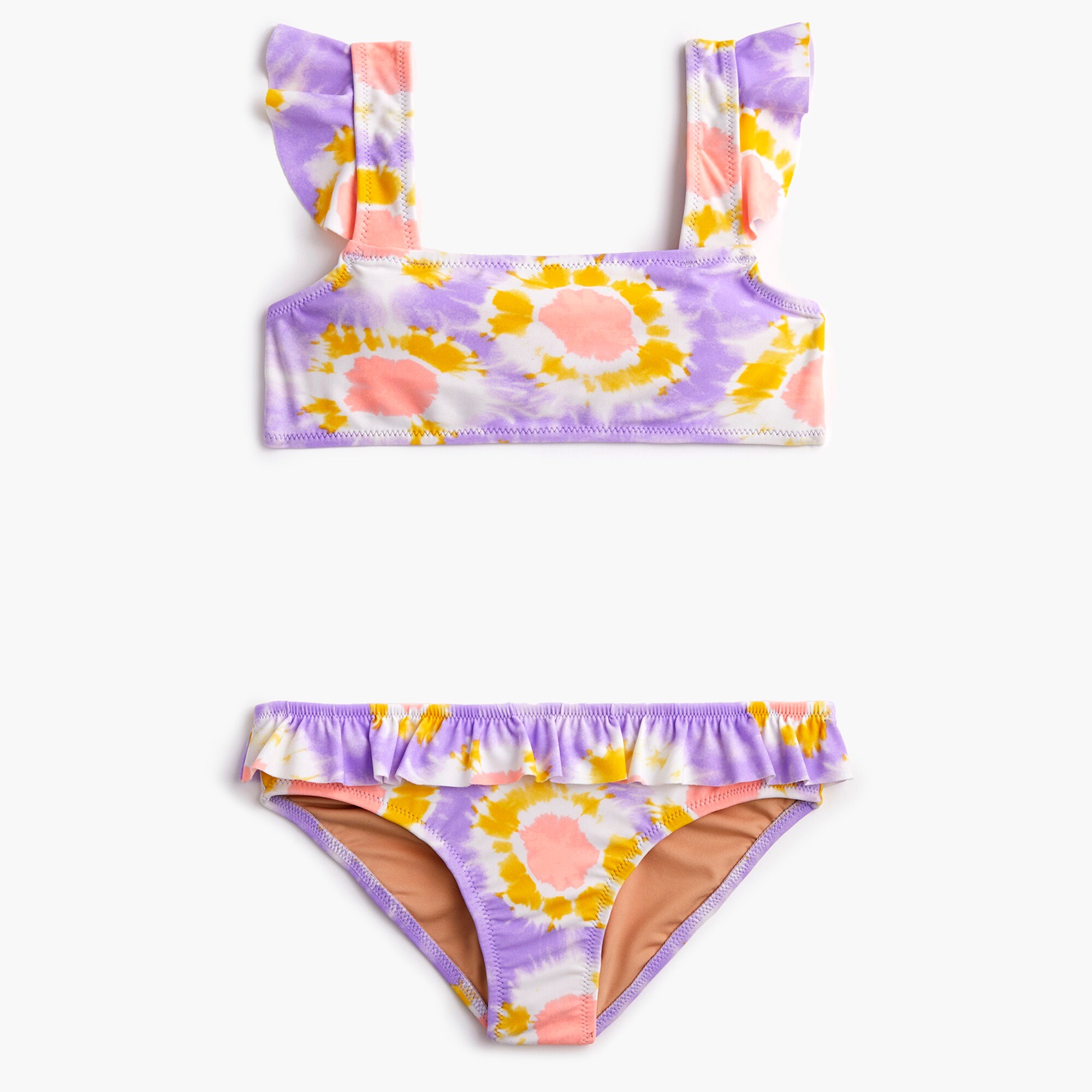 Girls' ruffled bikini set in tie-dye