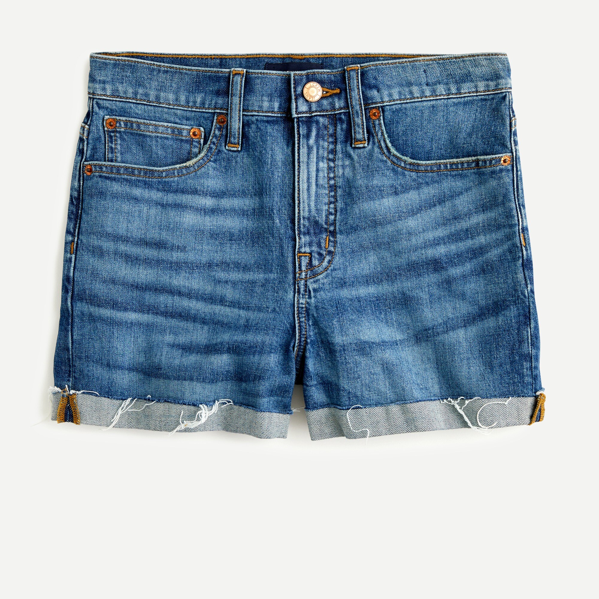 High-rise denim short in faded indigo