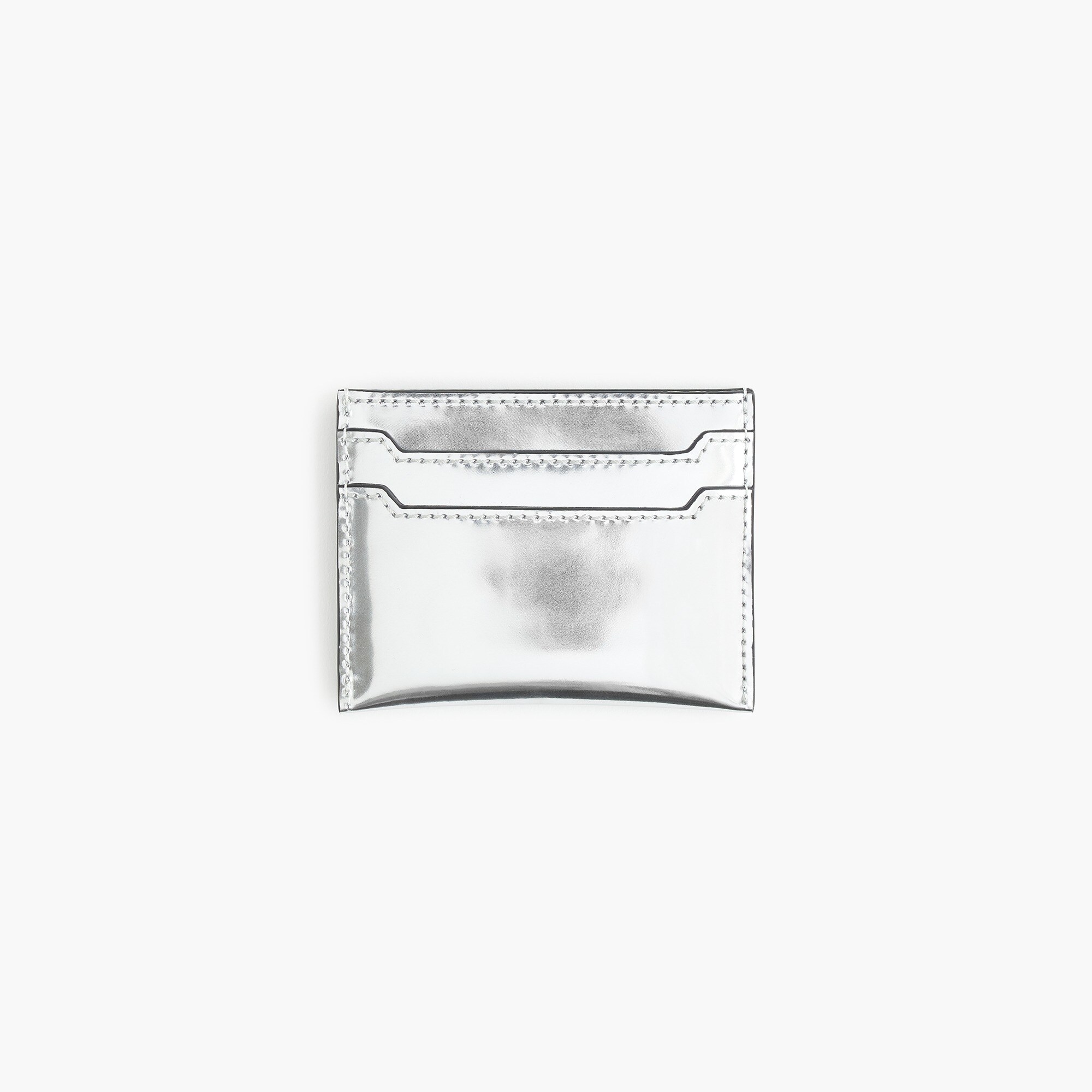womens Leather card case in mirrored metallic