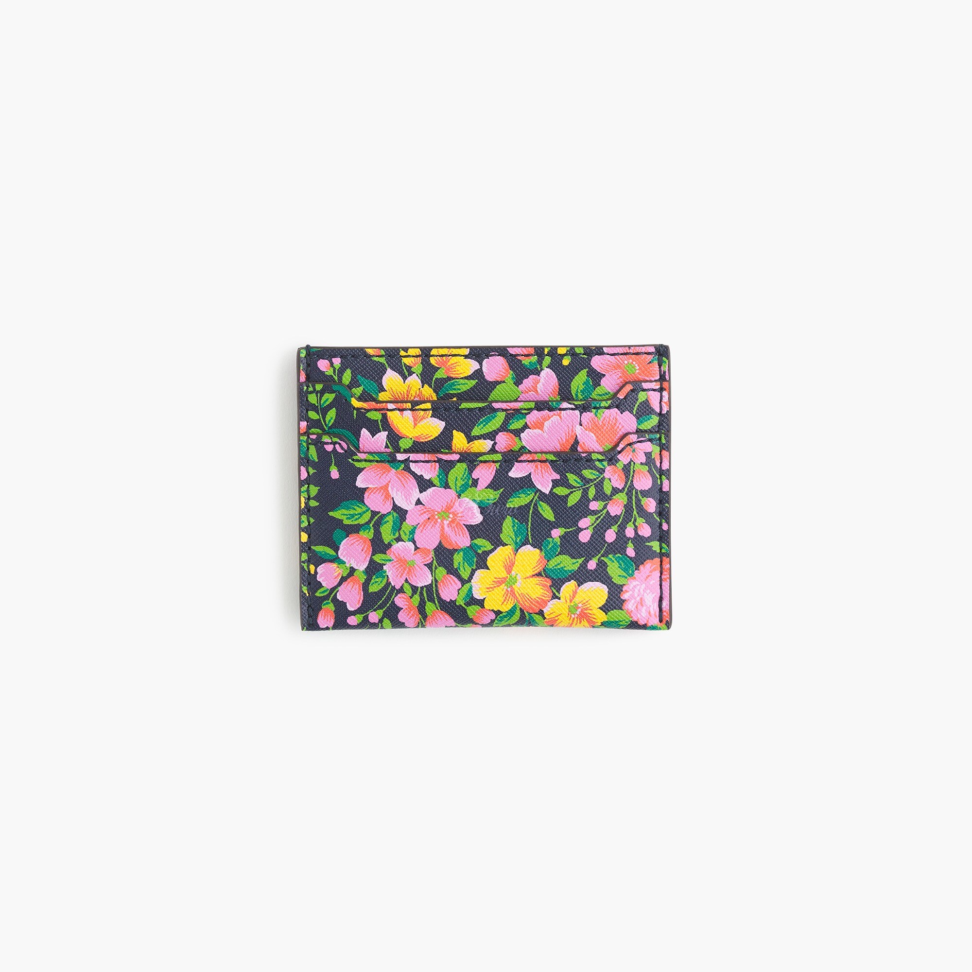 womens Leather card case in mayapple floral