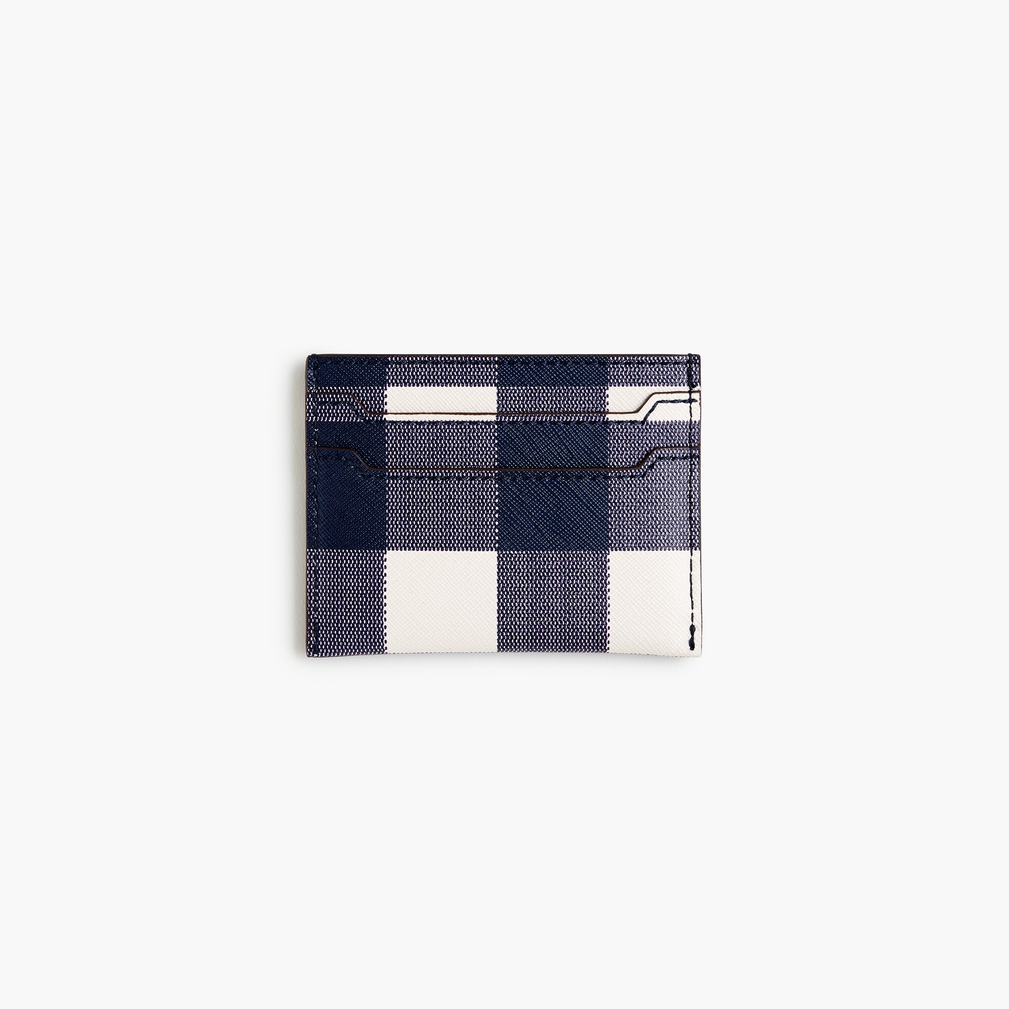 womens Leather card case in gingham