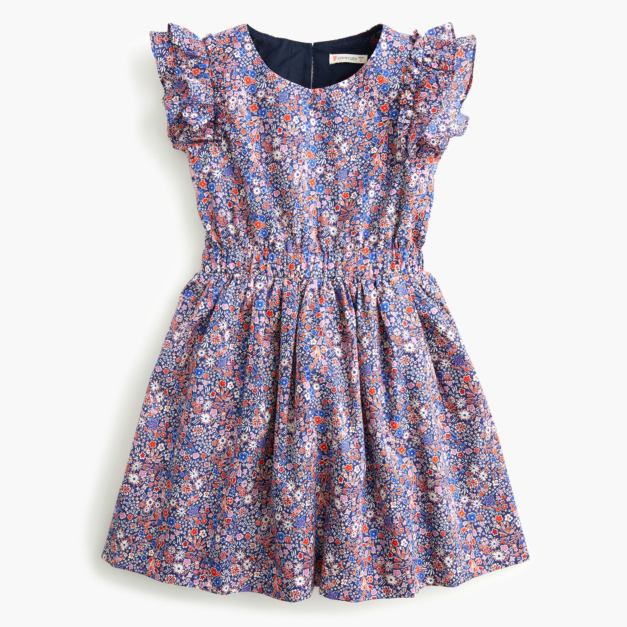  Girls' ruffle-trimmed dress in Liberty® deep blue floral