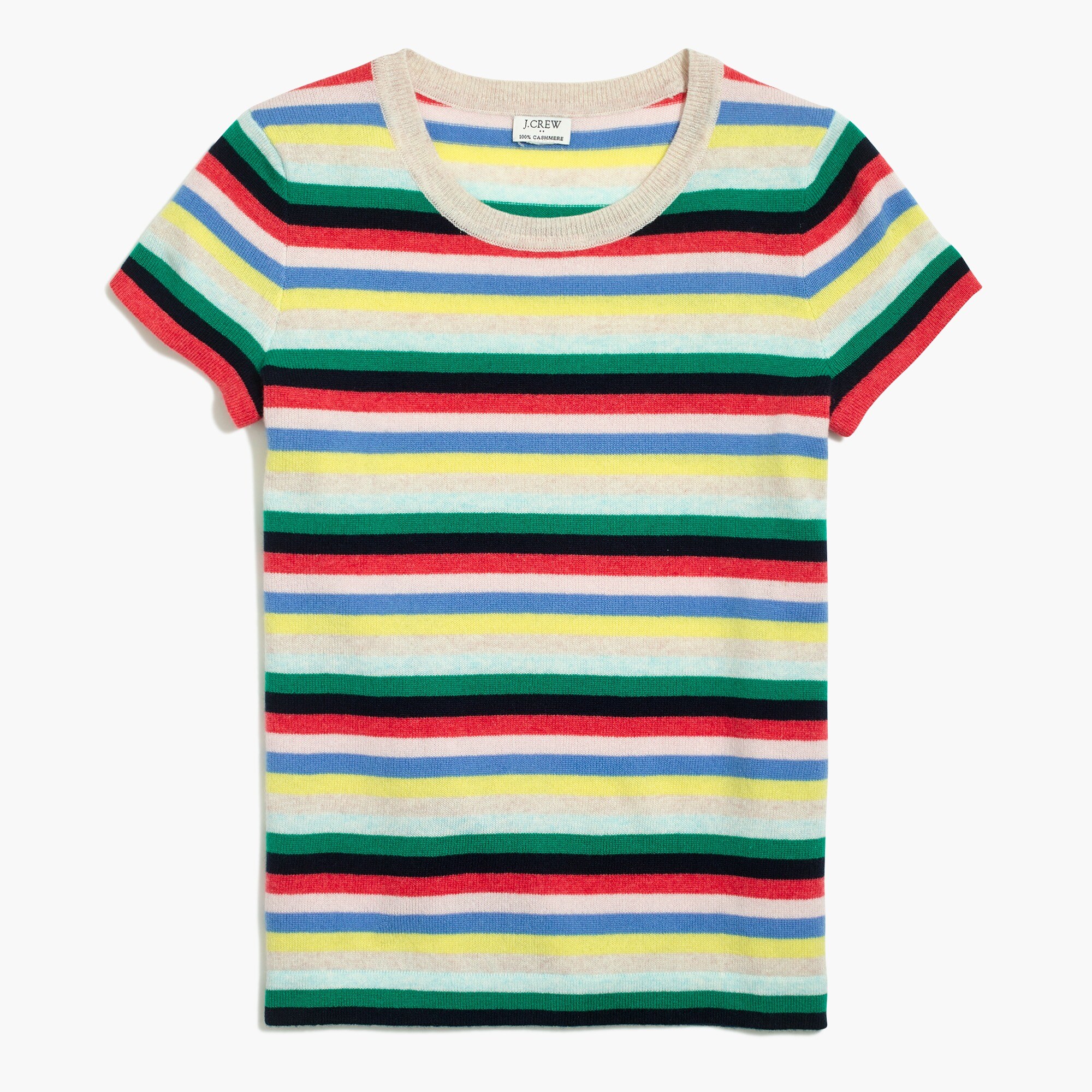 Striped cashmere short-sleeve T-shirt