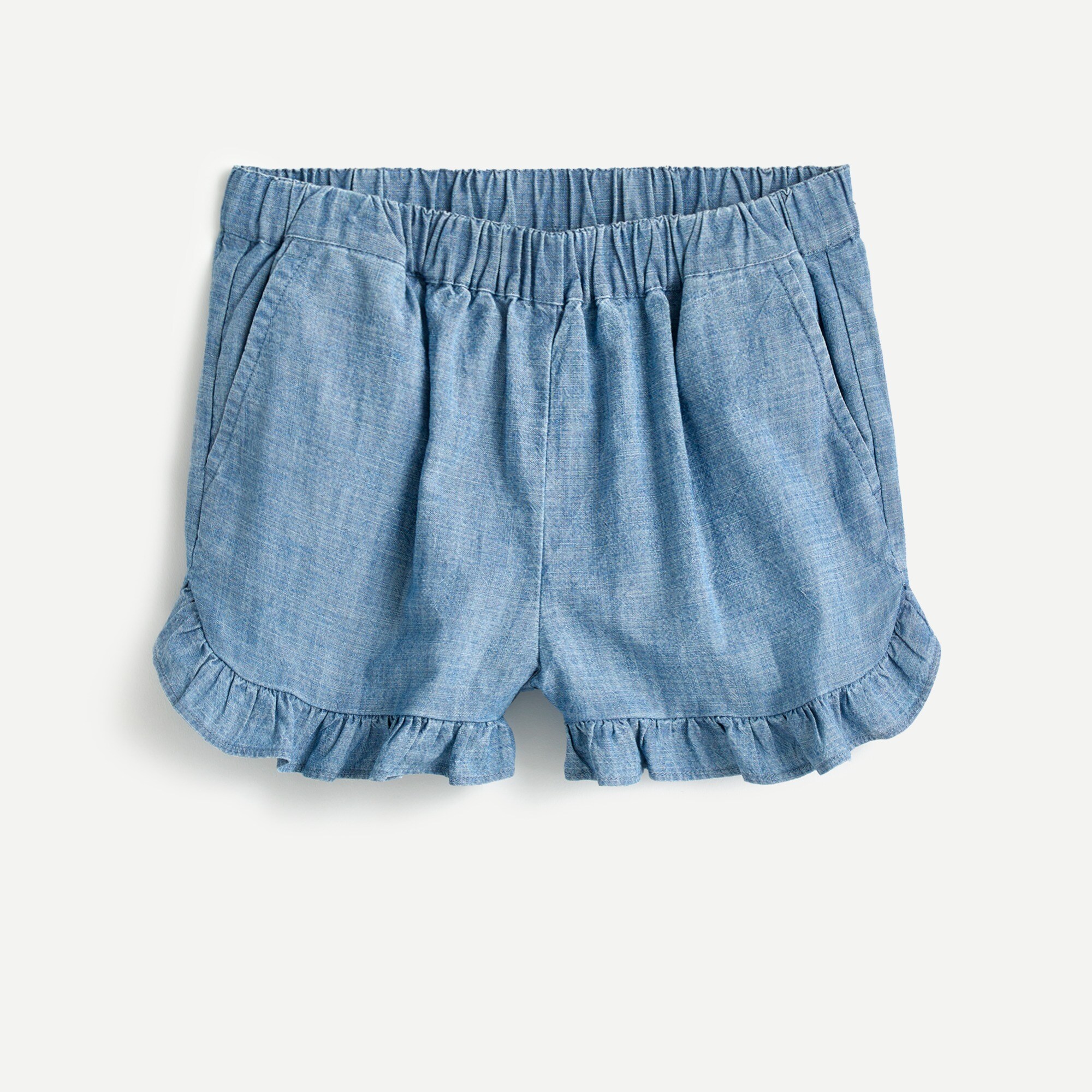 Girls' ruffle pull-on short in chambray