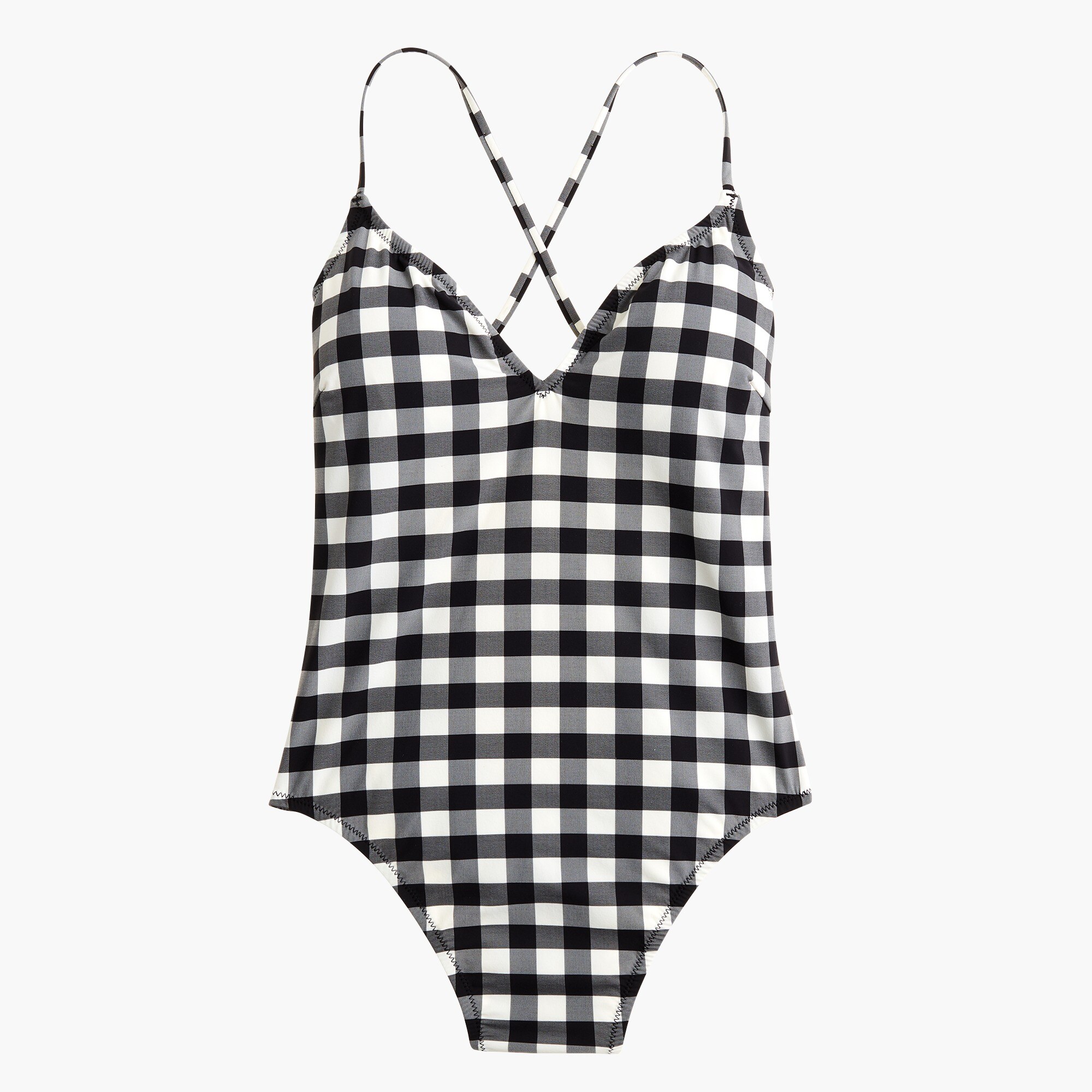 Lace-up back one-piece swimsuit in oversized matte gingham
