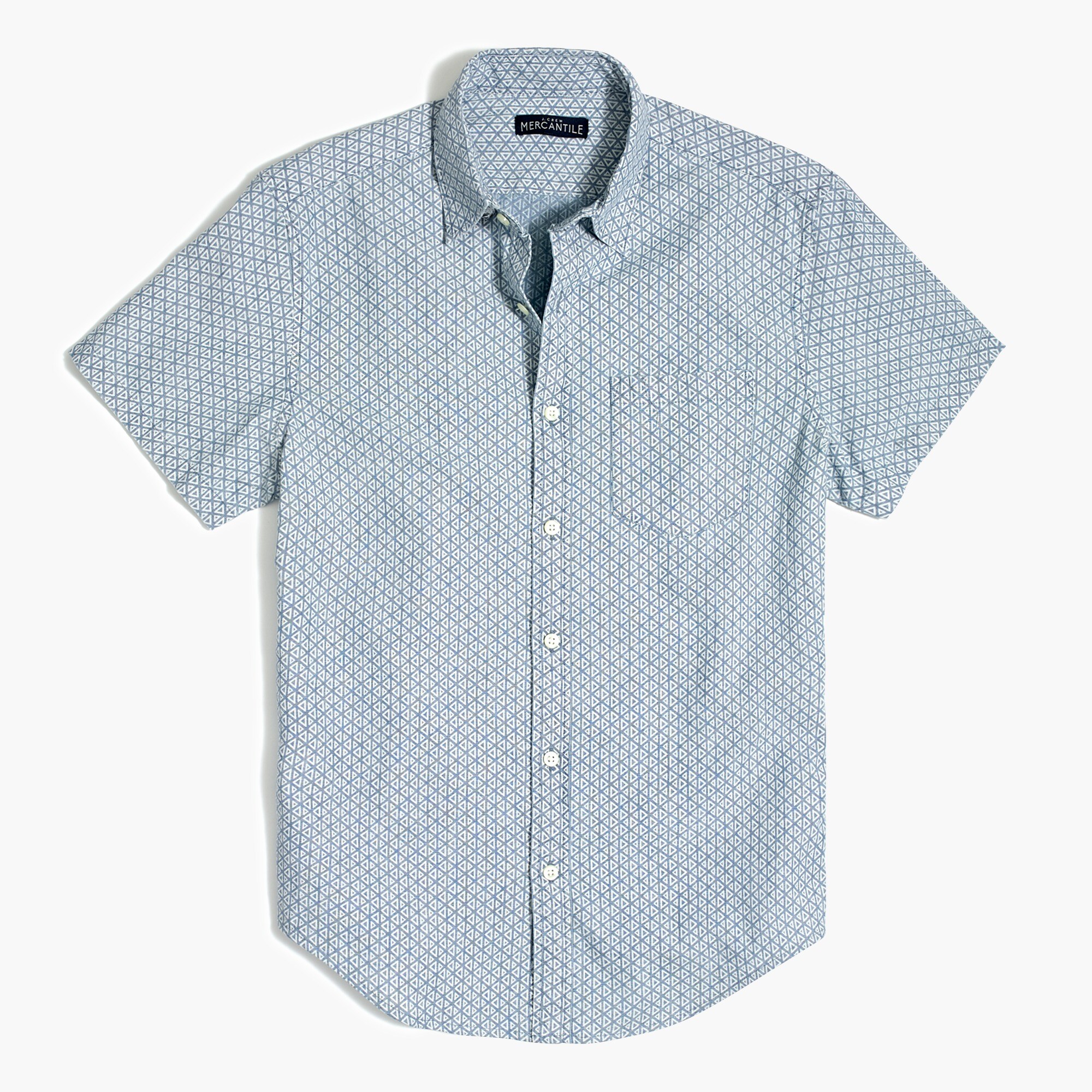 Printed slim casual short sleeve chambray shirt