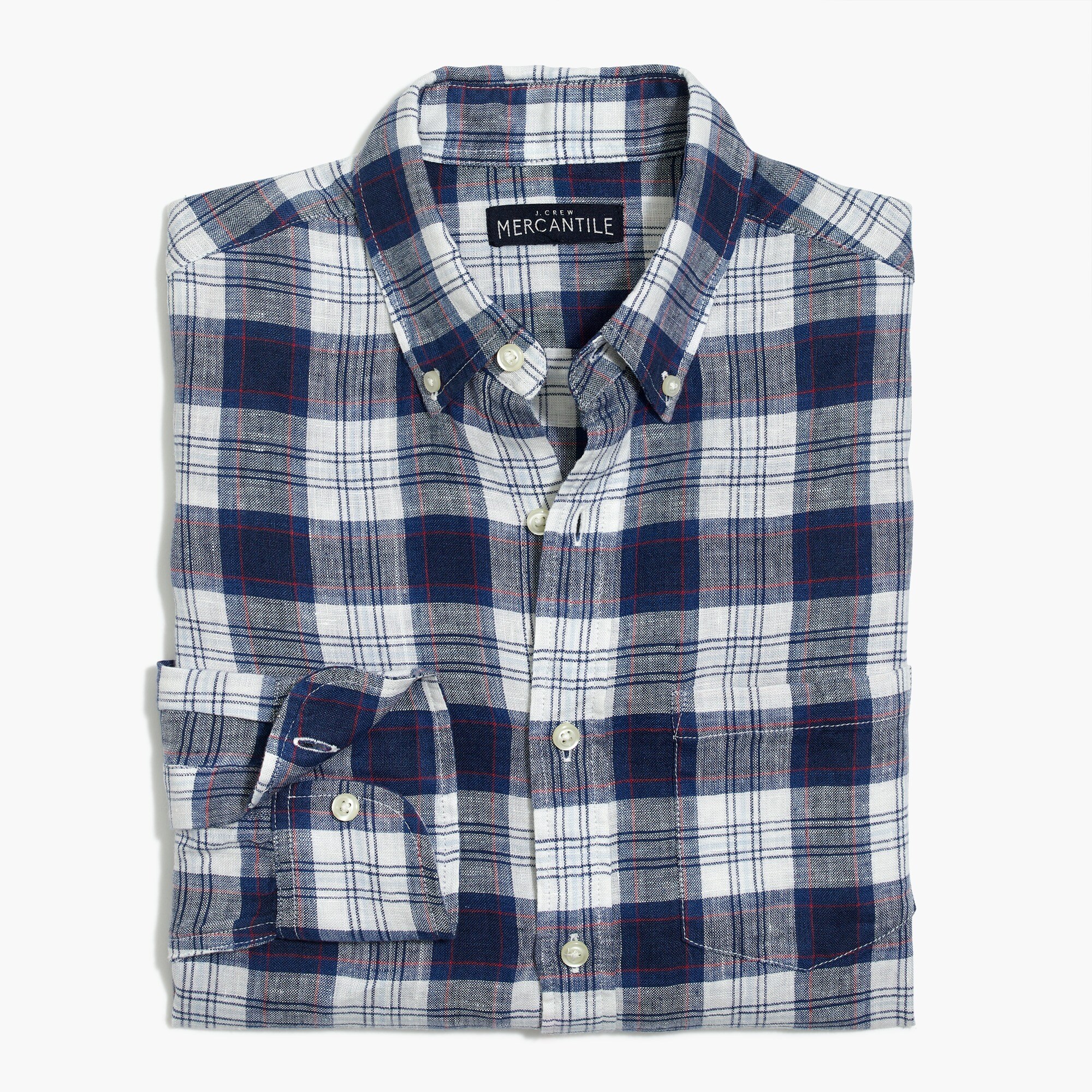 Slim linen shirt in plaid