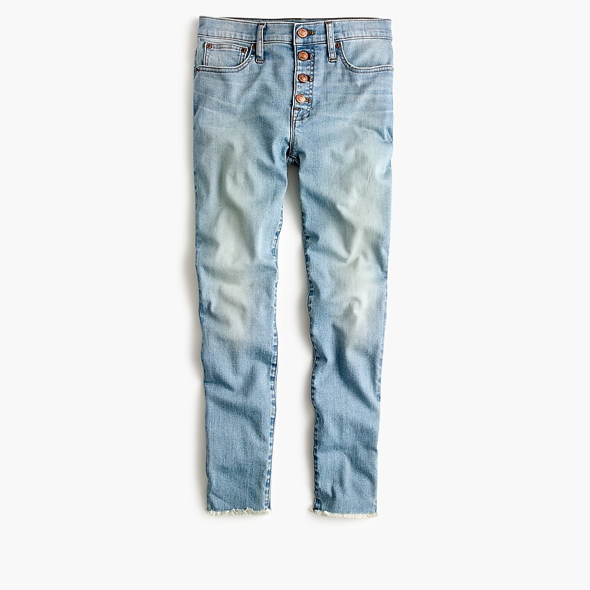 j.crew: eco 9" high-rise toothpick jean in light worn wash for women, right side, view zoomed