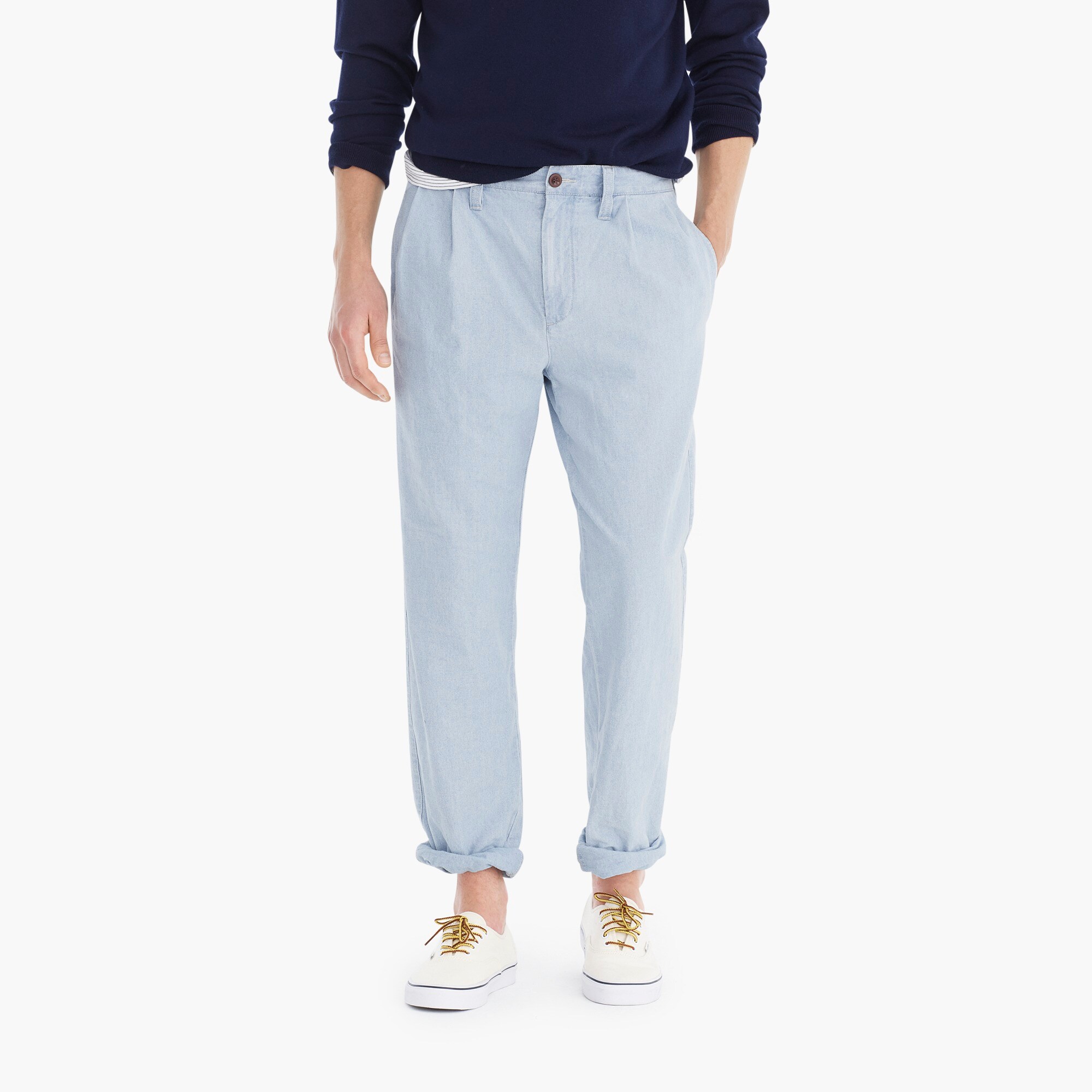 mens Double-pleated pant in indigo chambray