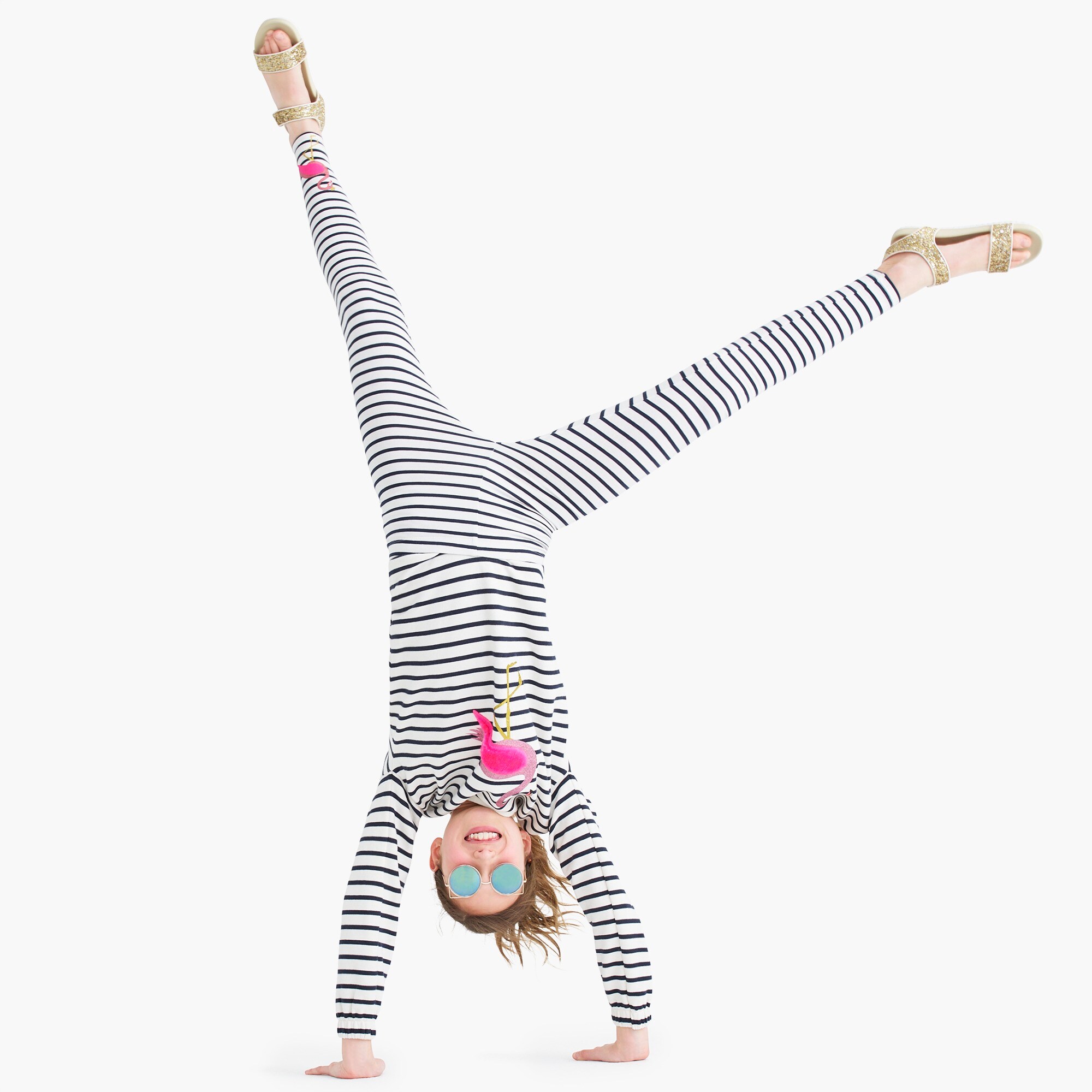  Girls' everyday leggings in flamingo stripe