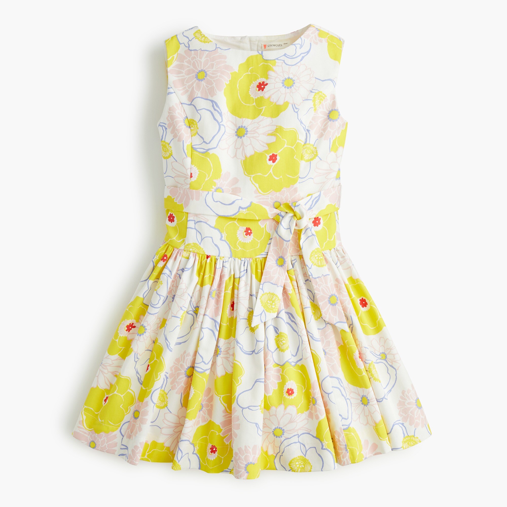  Girls' tie-waist dress in yellow floral