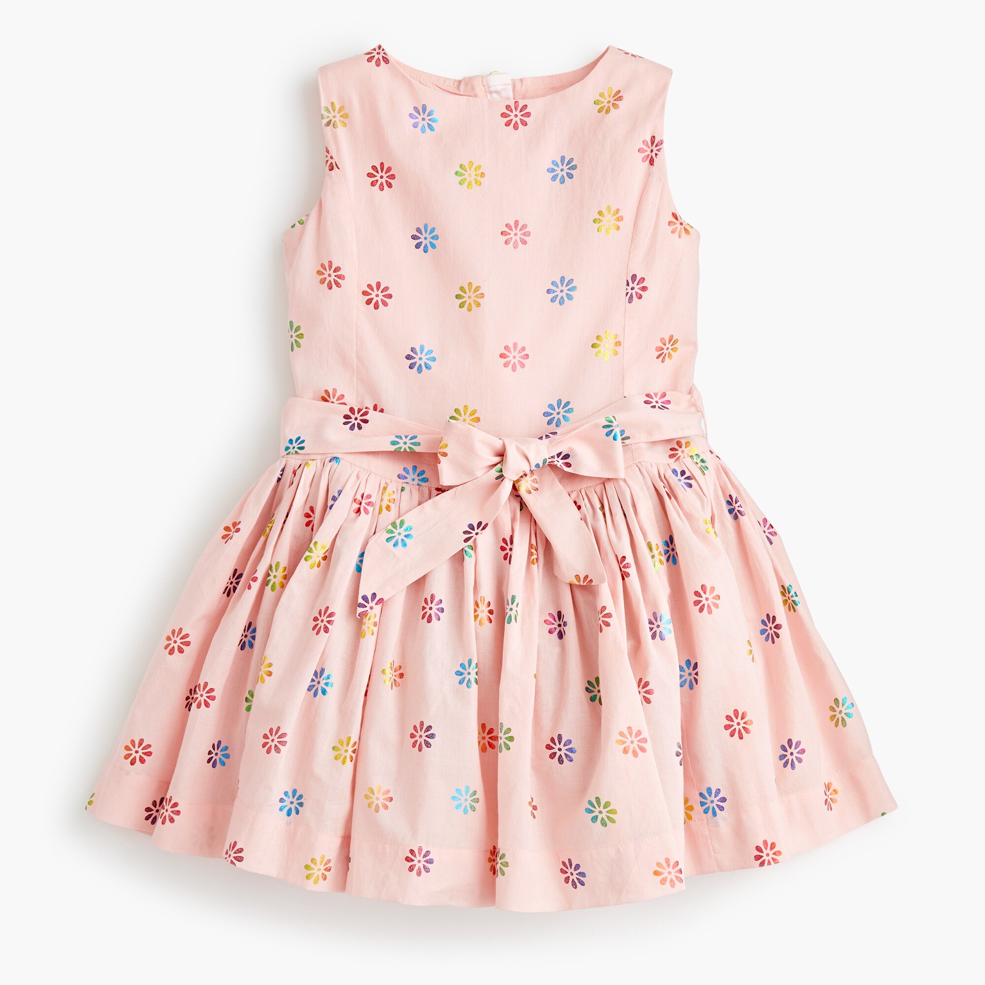  Girls' tie-waist dress with rainbow daisies
