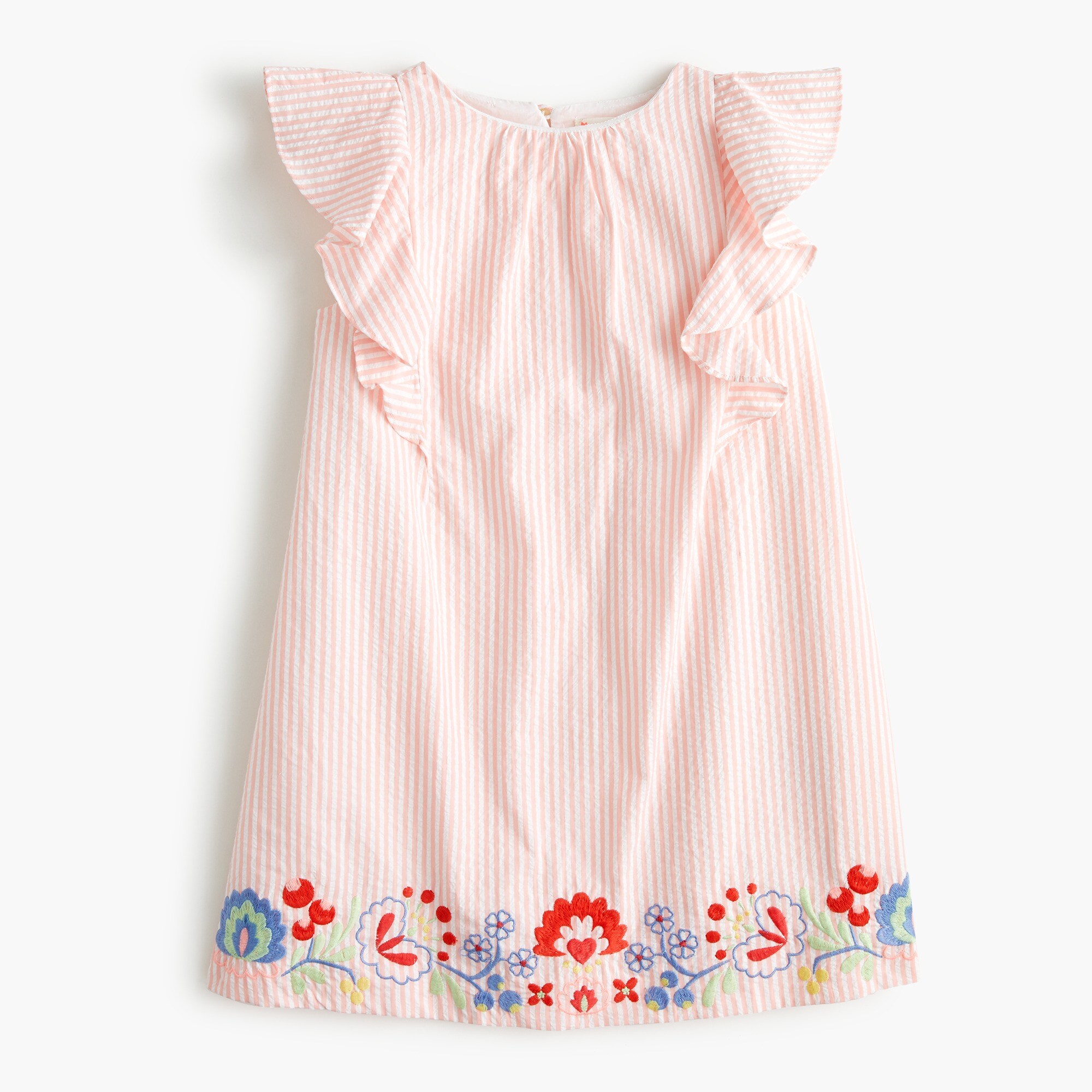  Girls' embroidered dress in seersucker