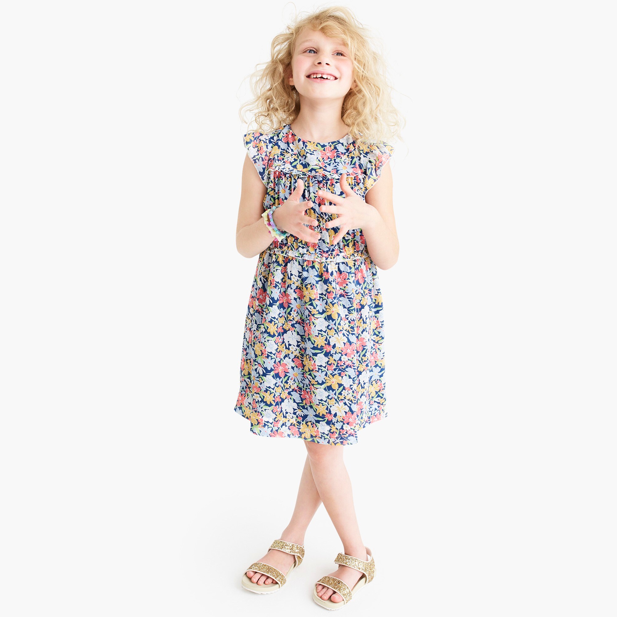  Girls' smocked-waist dress in blue floral