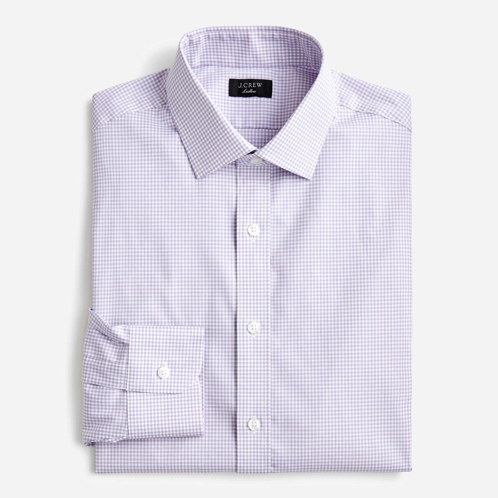 Ludlow stretch two-ply easy-care cotton dress shirt in lavender microgingham