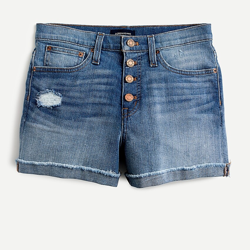 j.crew: high-rise denim short with exposed button fly for women, right side, view zoomed