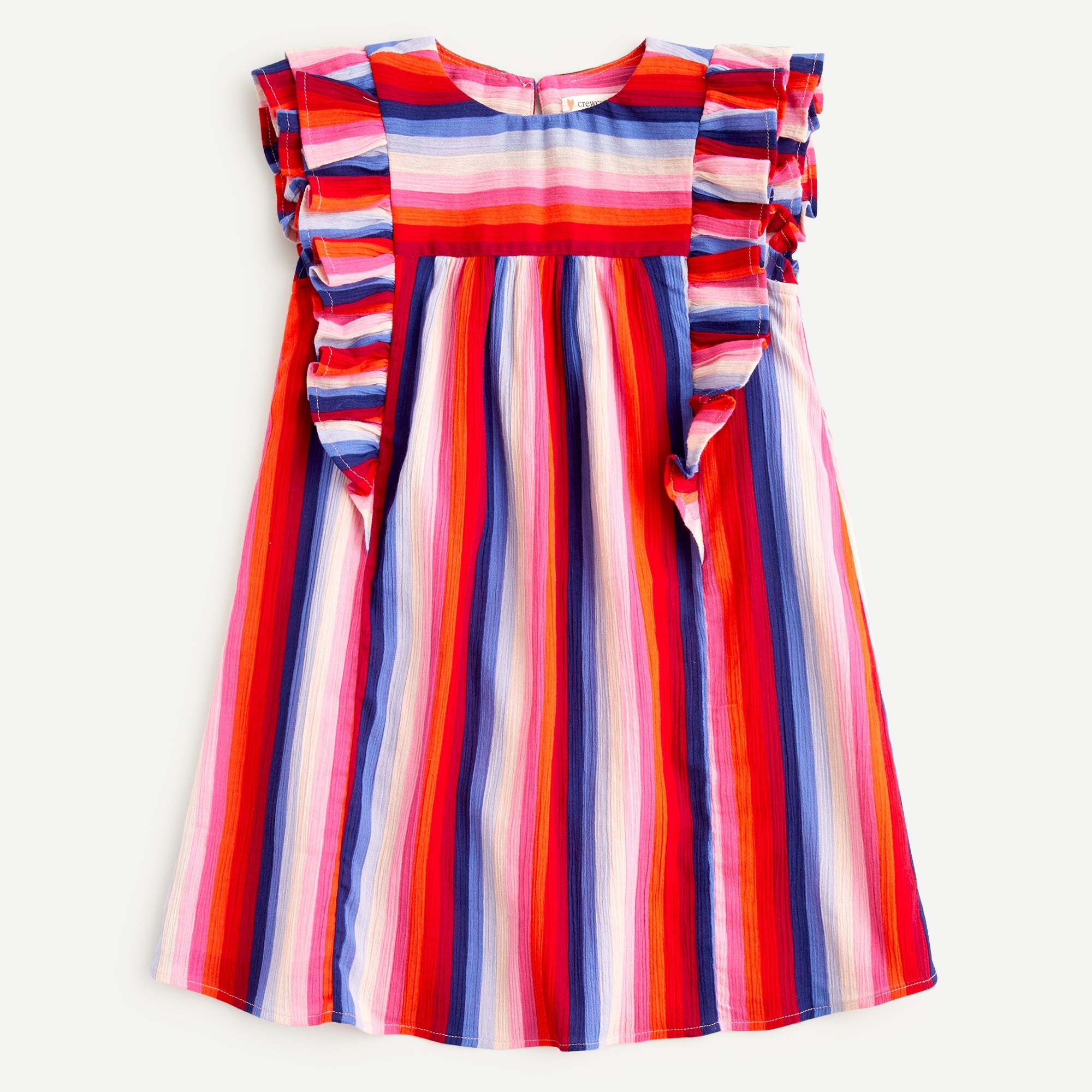  Girls' ruffle-trimmed dress in bright stripe