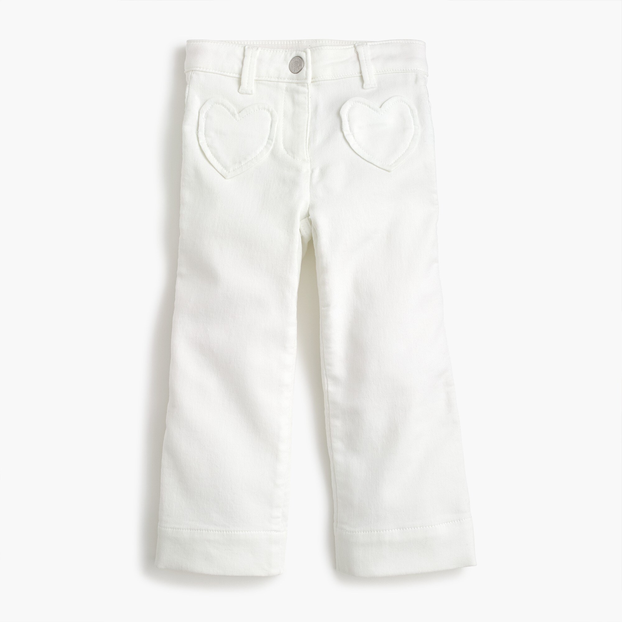  Girls' cropped wide-leg white jean with heart pockets