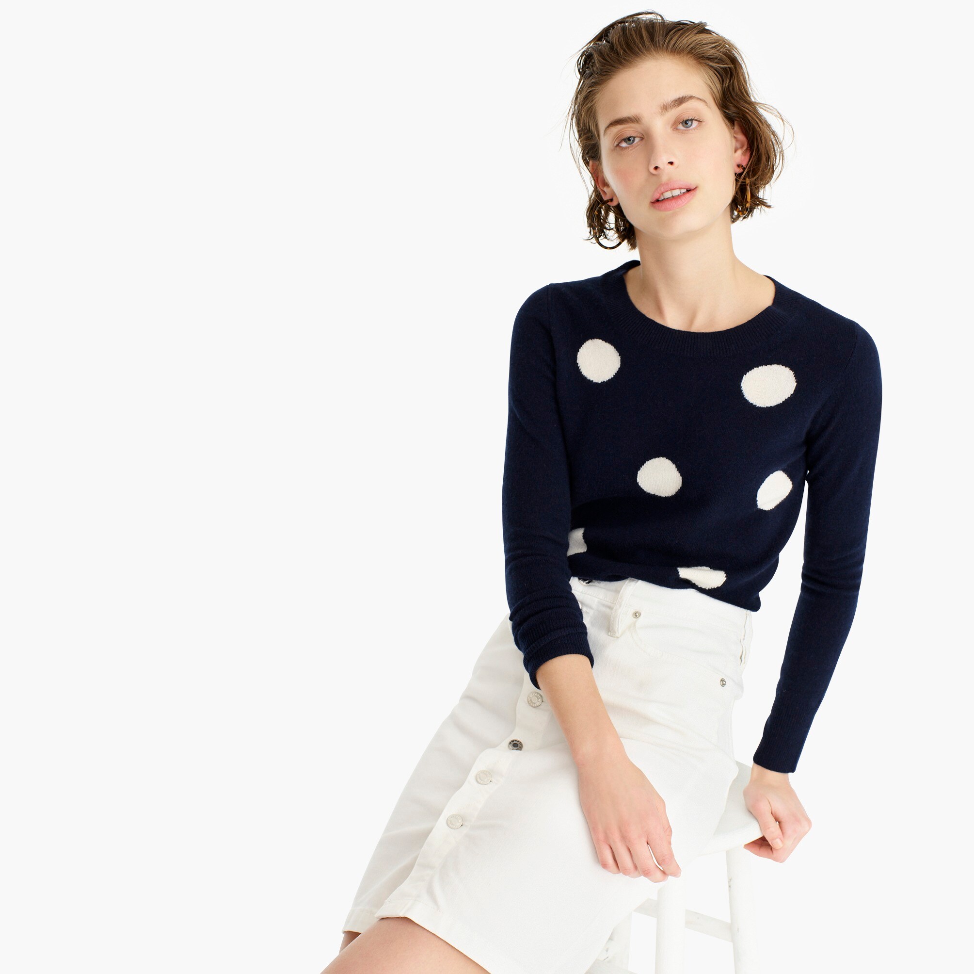 long-sleeve cashmere polka dot sweater - women's sweaters, right side, view zoomed