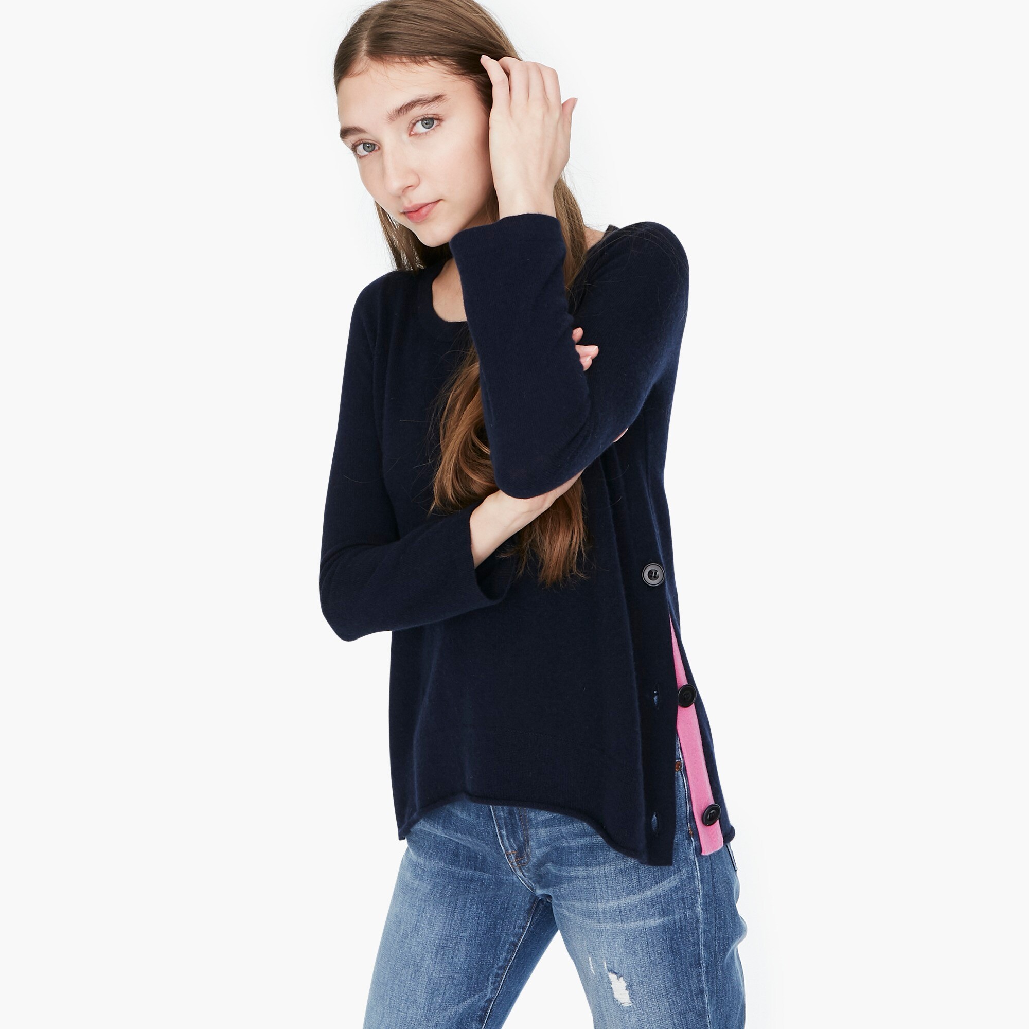 womens Side-button crewneck sweater in everyday cashmere