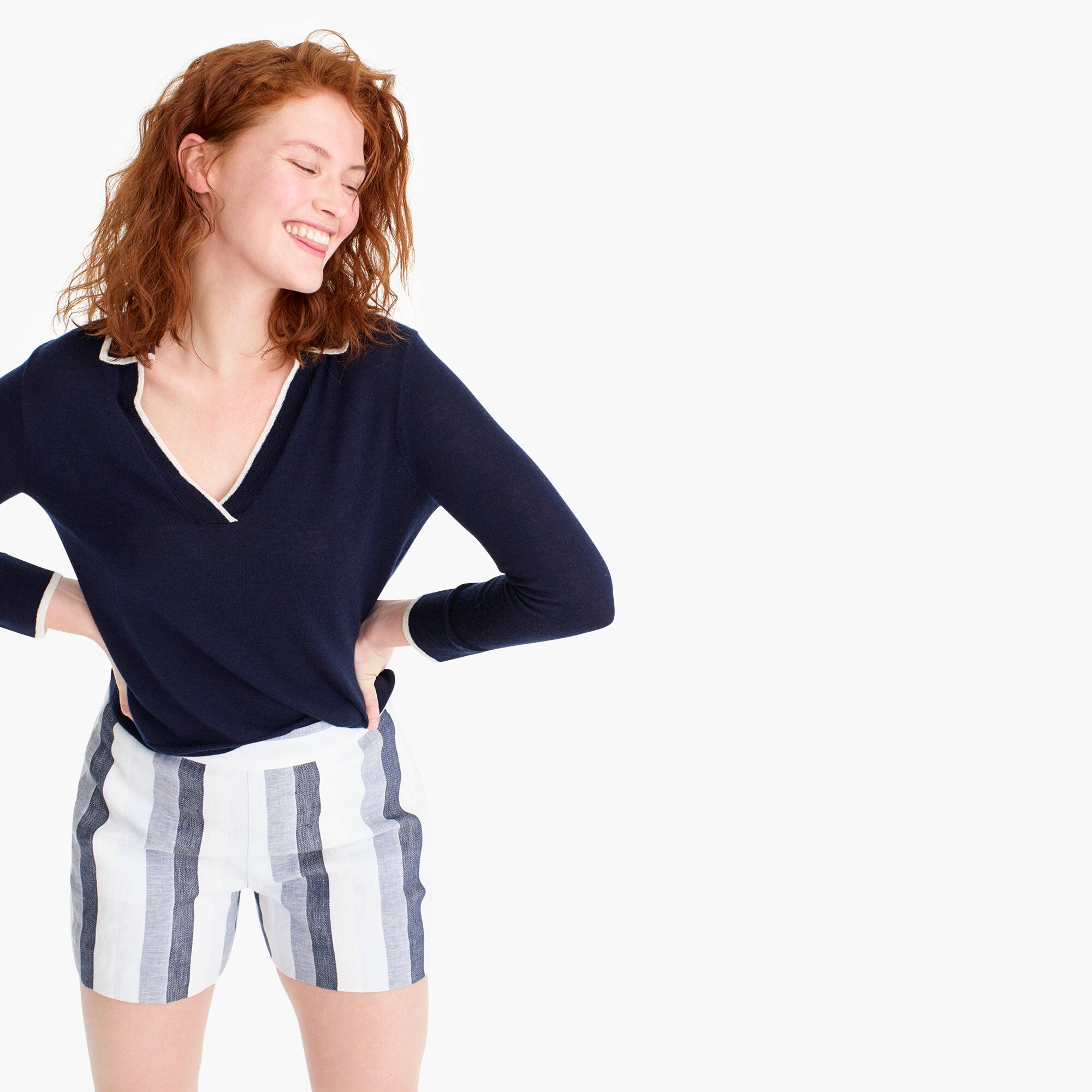 womens Tipped polo sweater in featherweight cashmere