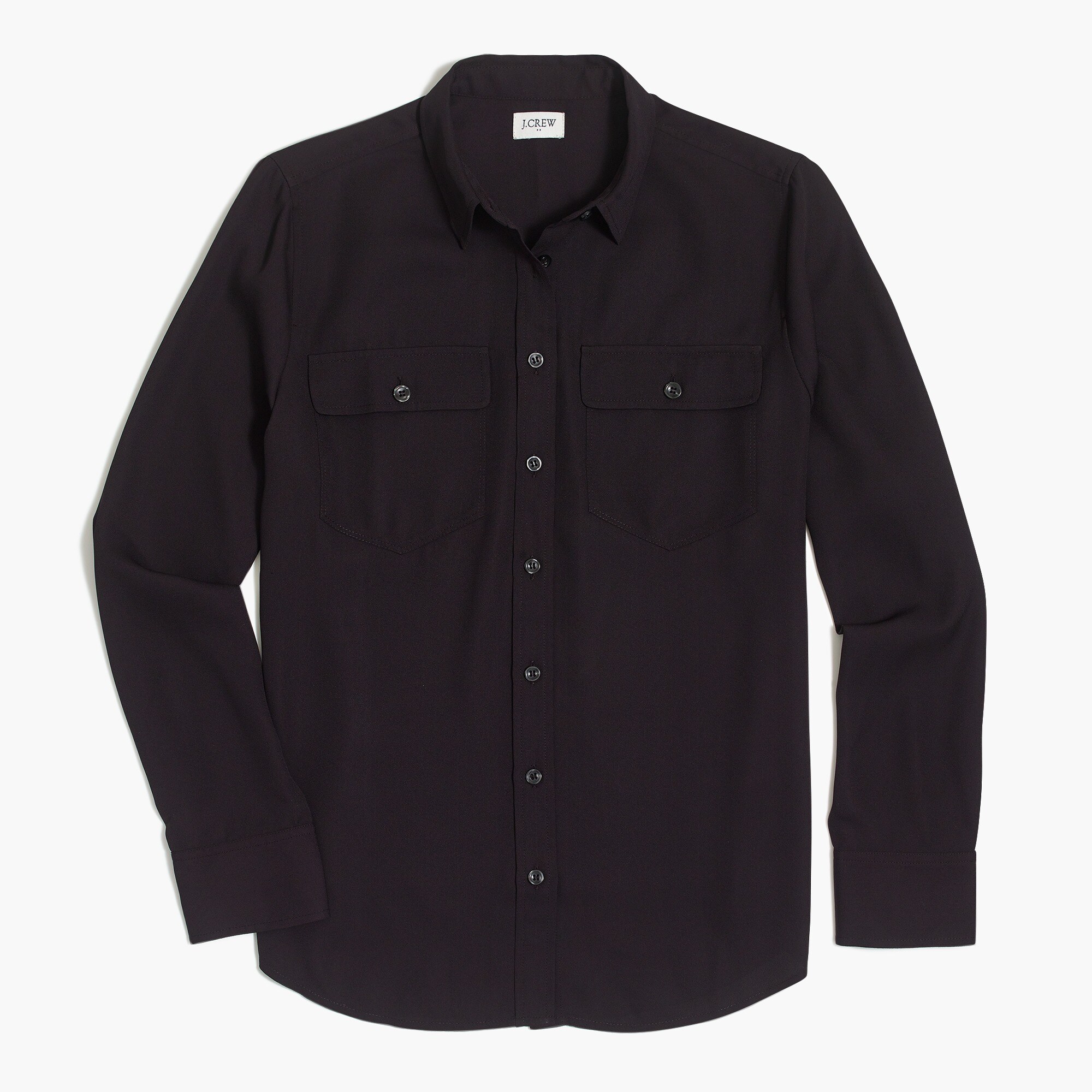 long-sleeve button-down shirt with front pockets for women