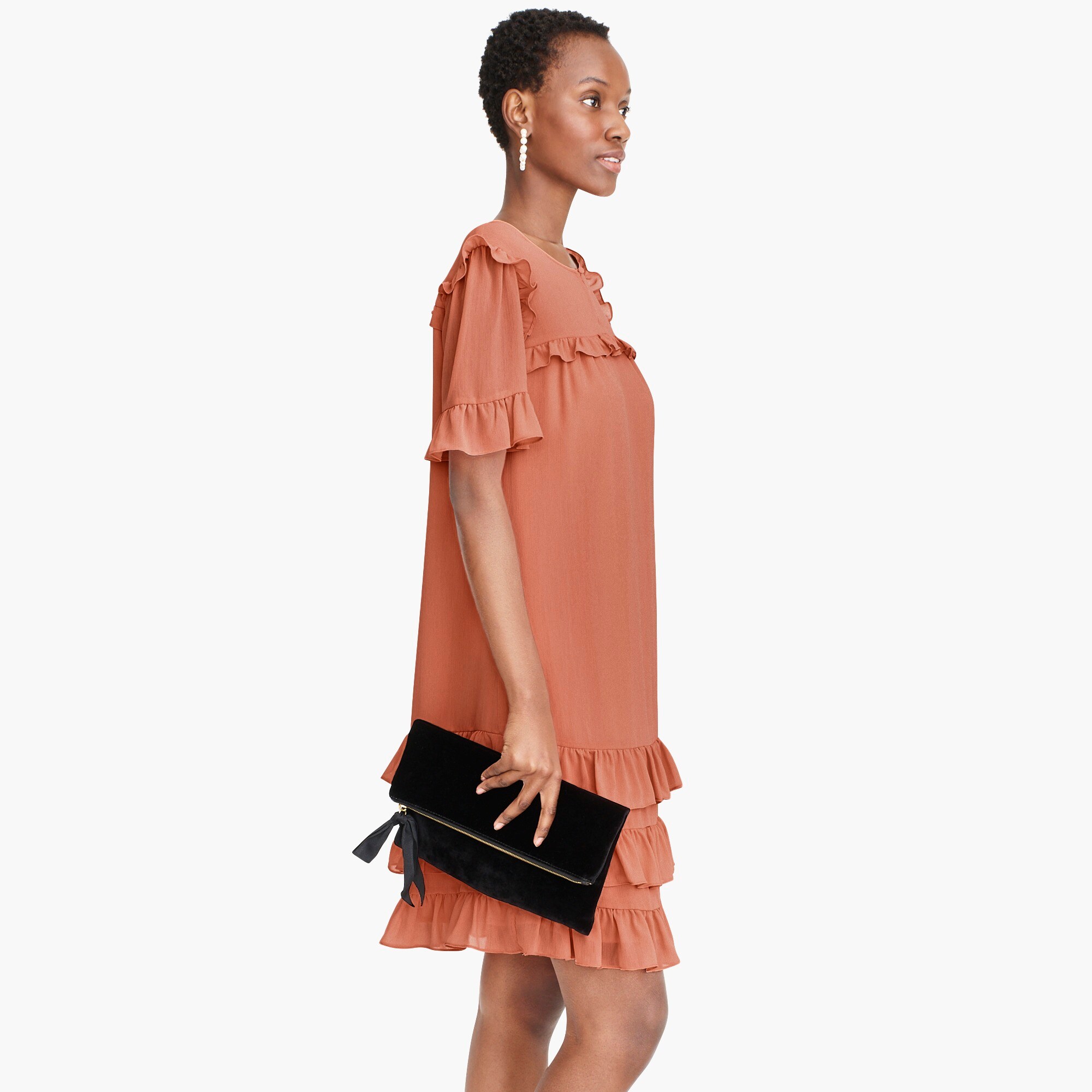 point sur ruffle dress in crinkle chiffon
