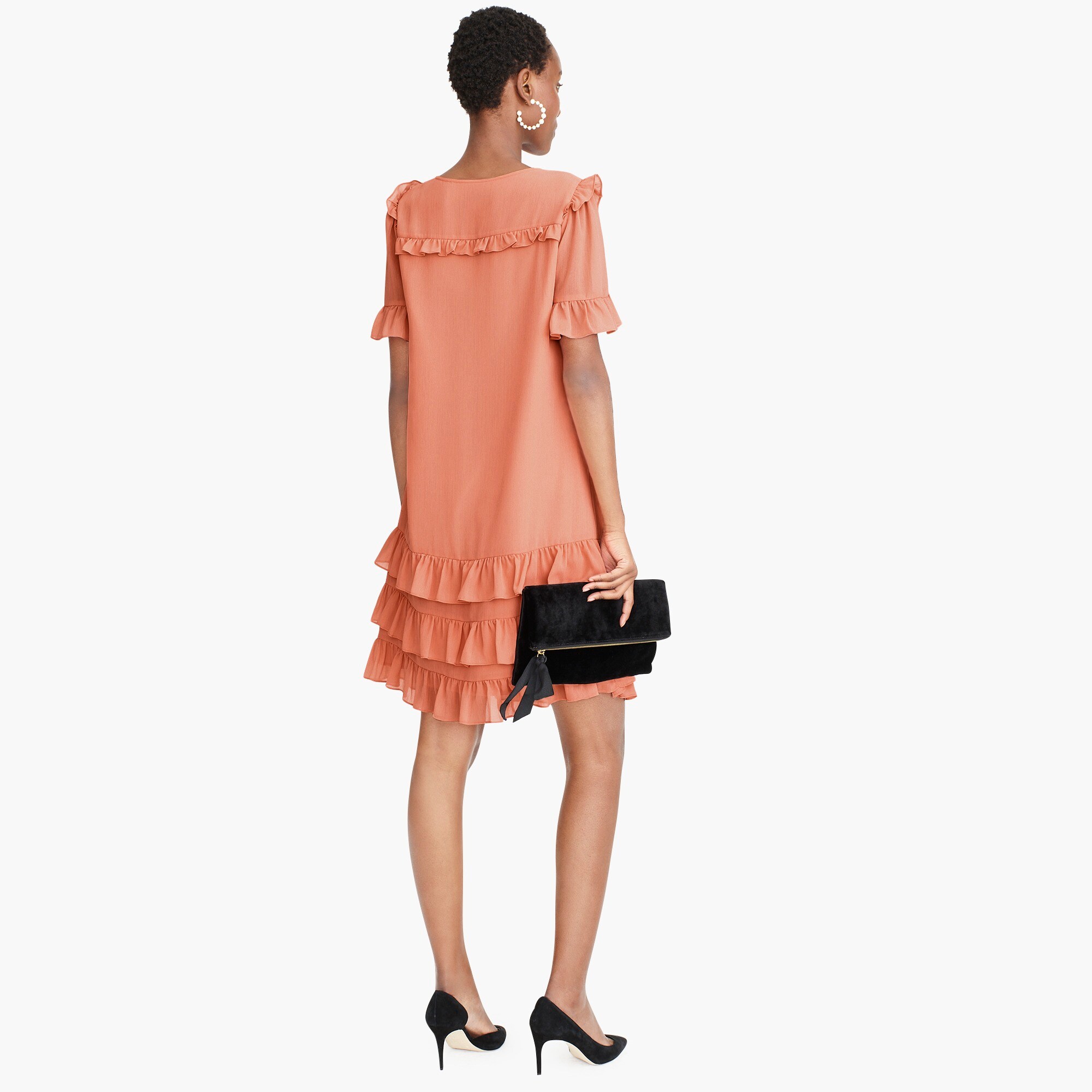 point sur ruffle dress in crinkle chiffon