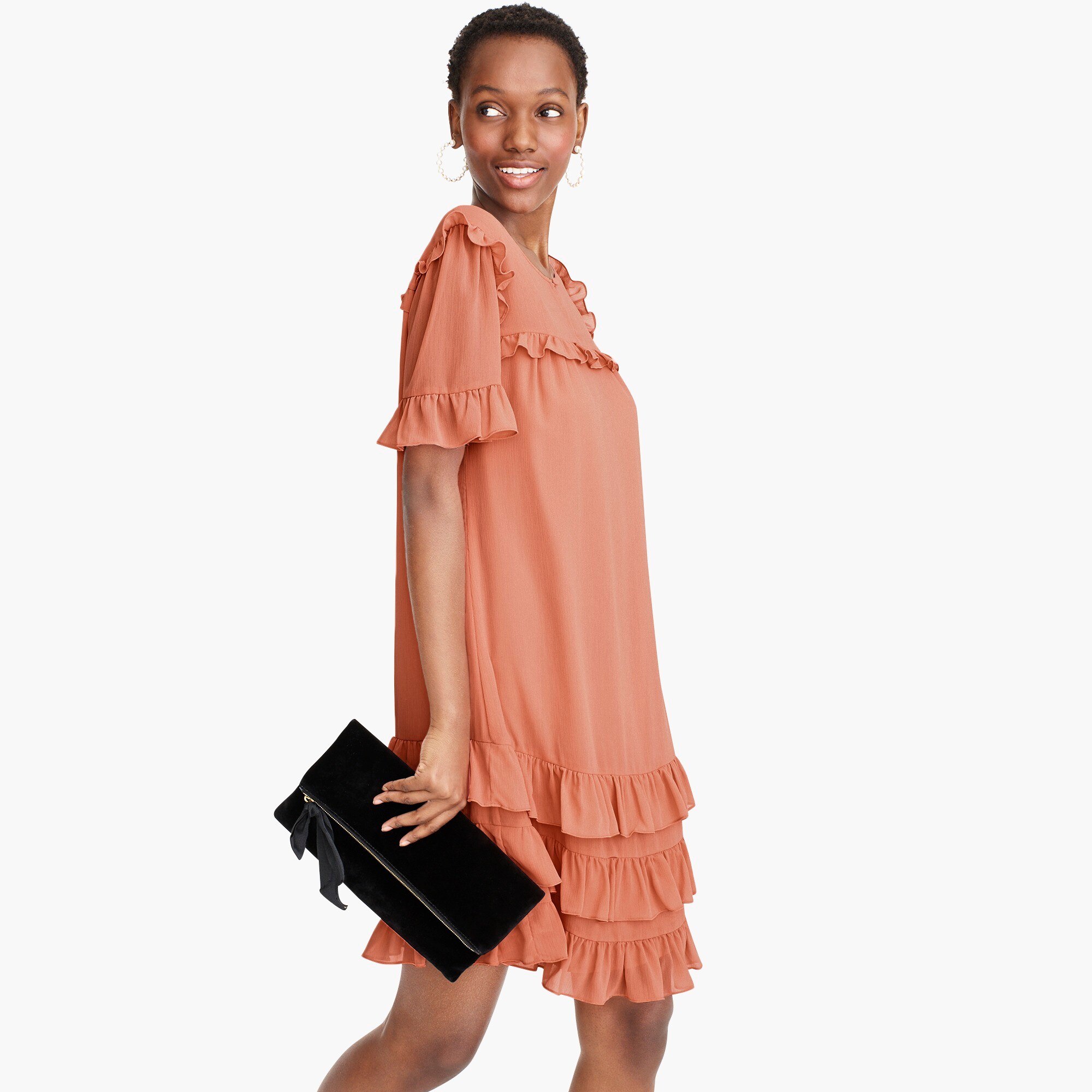 point sur ruffle dress in crinkle chiffon