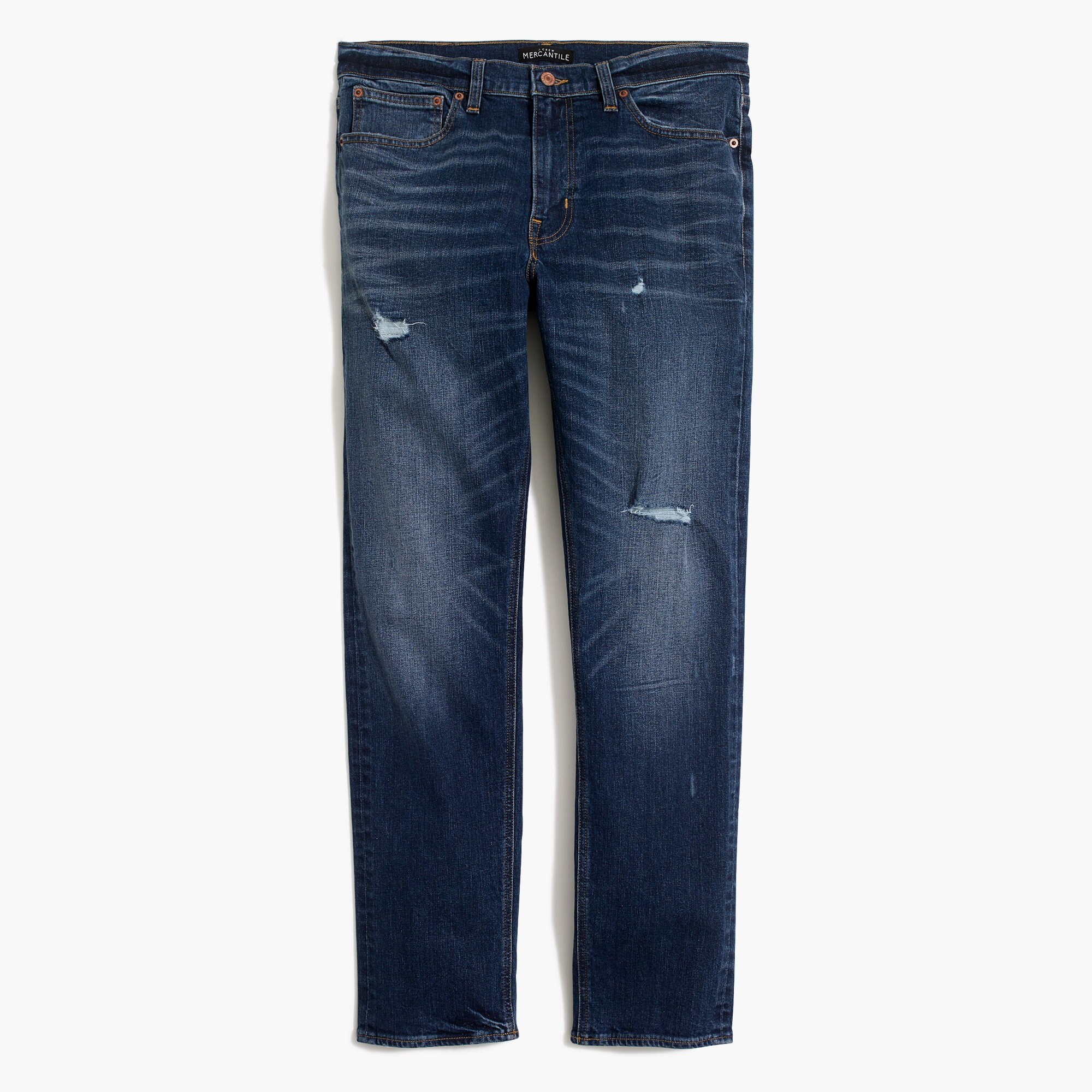 Straight-fit flex jean in destroyed medium wash