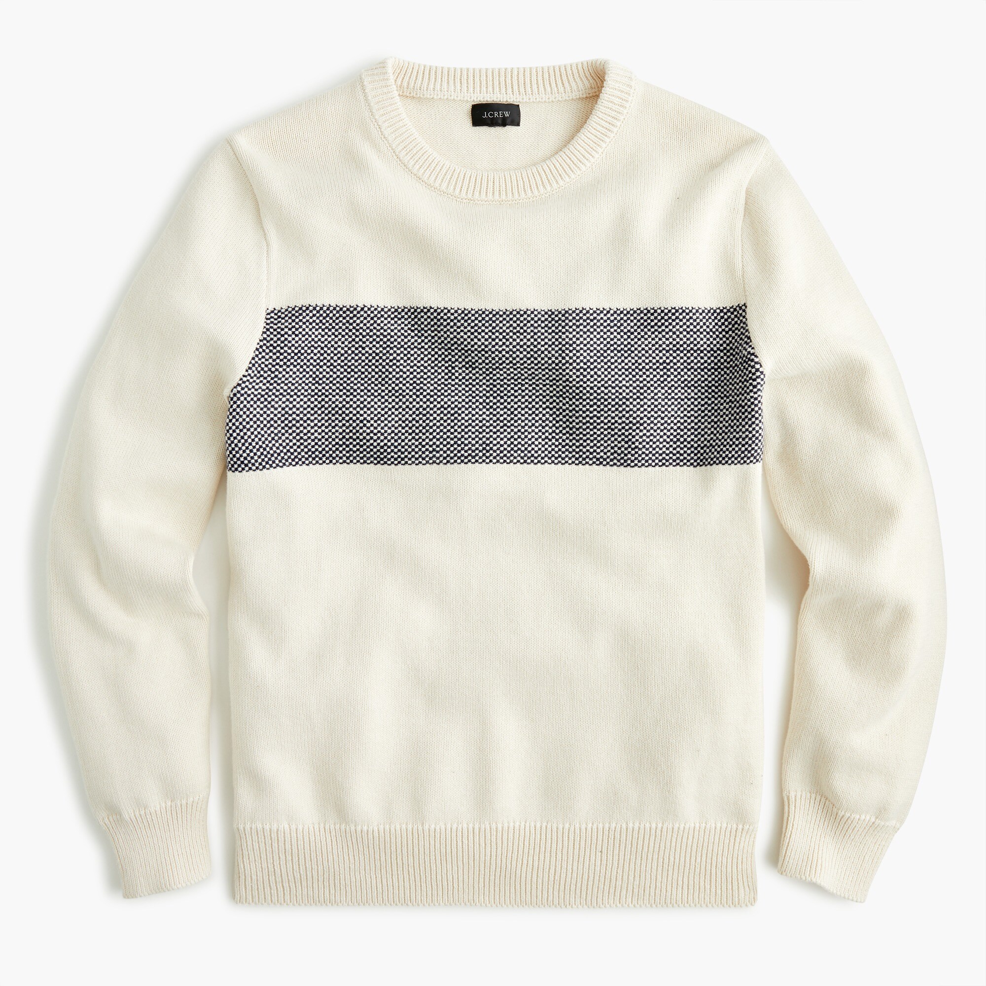 Cotton Crewneck Sweater With Jacquard Stripe For Men | J.Crew