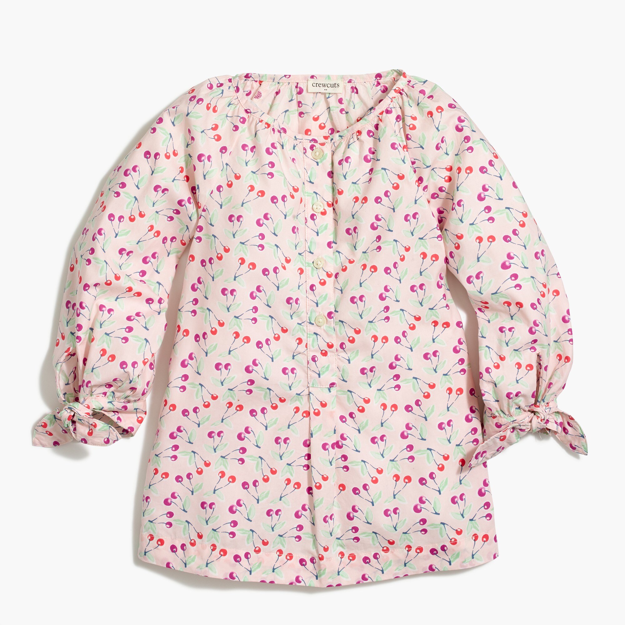Girls' tie-sleeve top in cherry print