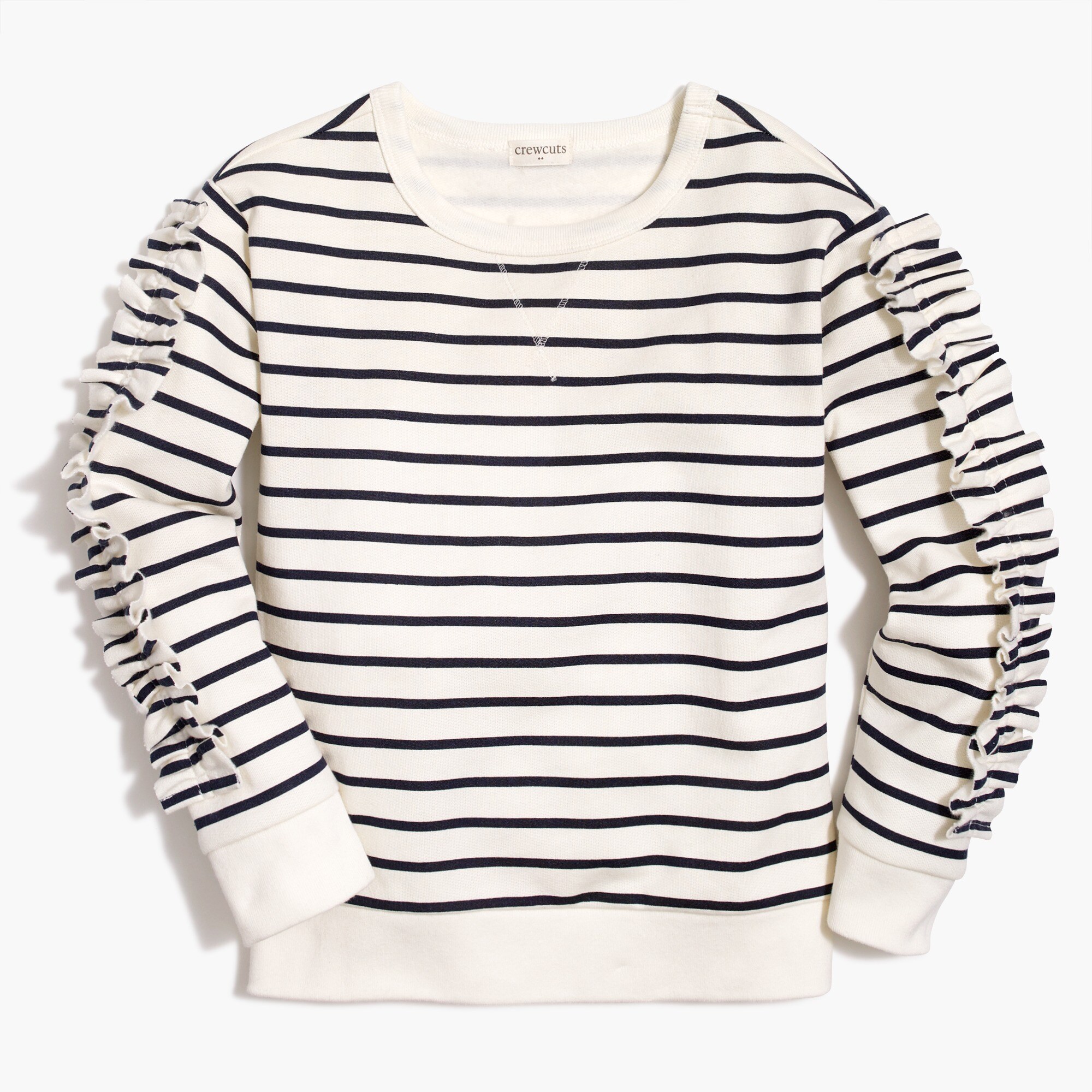 Girls' ruffle-sleeve sweatshirt in stripes